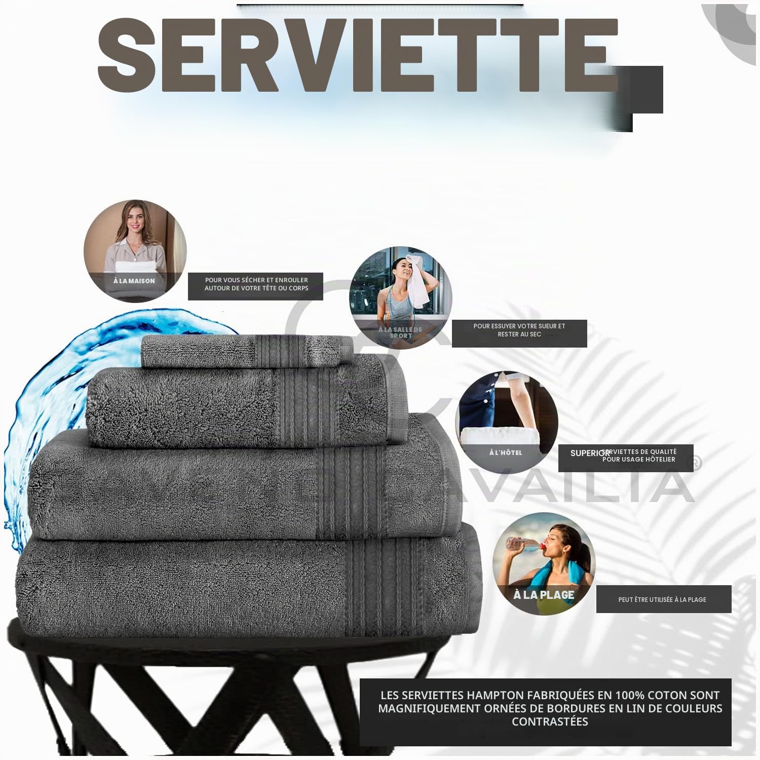 GC GAVENO CAVAILIA Lot de 4 draps de Bain Extra Larges – Serviettes en Coton égyptien – Lot de 4 Serviettes absorbantes et à séchage Rapide, Gris Anthracite