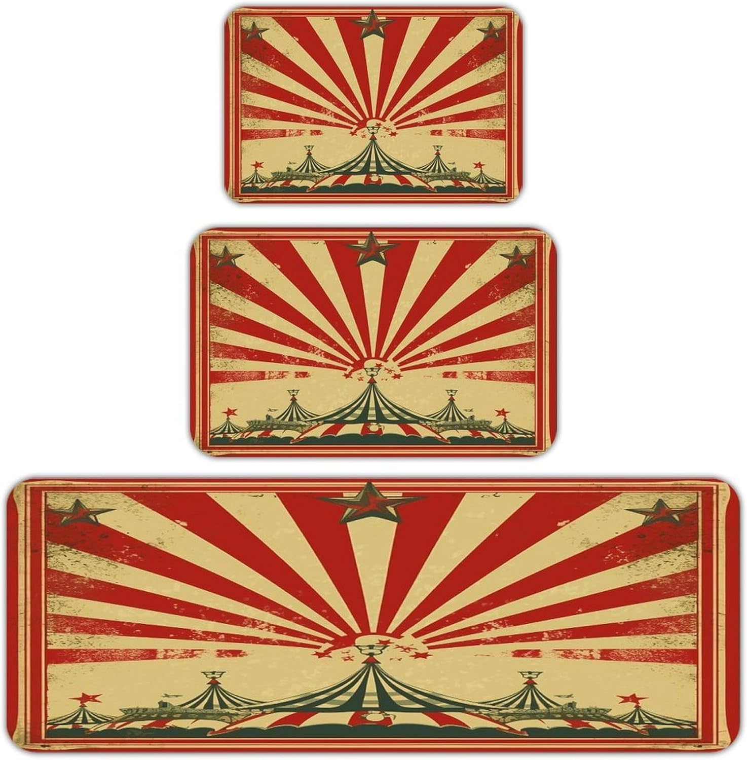 Vintage Circus Background Kitchen Rugs Sets of 3 Non Slip Kitchen Mats for Floor Farmhouse Kitchen Sink Mat Thick Comfort Standing Mat for Laundry Room Hallway Bathroom