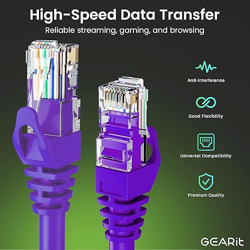 Miniatura 3 de GEARit Paquete de 50 cables de conexión Cat6 de 1 pie de cable Ethernet Cat 6 sin enganches, flexible y suave, serie premium, color morado