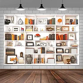Pano de fundo branco para escritório, moderno, para fotografia, pano de fundo, vídeo, cenário, biblioteca, estante, decoração de escritório em casa, cenários zoom, para fotografia, 1,5 x 1,2 m