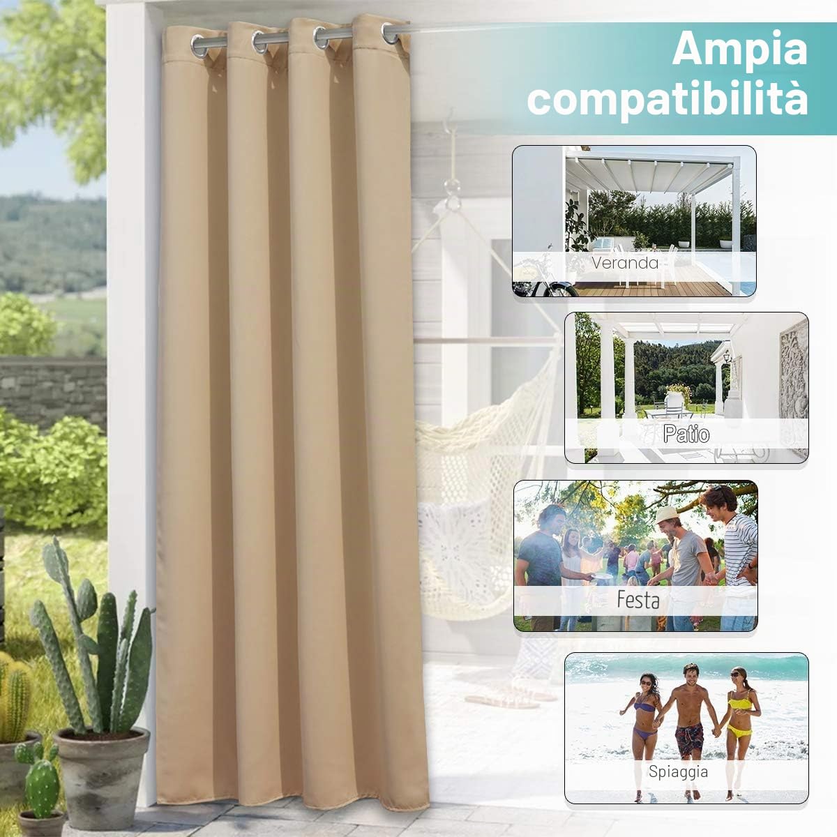 X2 Tenda Esterno Impermeabile Terrazza Beige. Tenda Gazebo Da Esterno Per Pergolati, Portici E Terrazze Con Un Design Elegante E Resistente, Perfette Per Proteggere Il Tuo Spazio All’Aperto. (2)