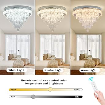 18 Inch Crystal Ceiling Light 5 Tier Flush Mount Dimmable | Dimmable LED Chandelier with Remote Control for Living Room Bedroom Dining Room and Hallway [Energy Class E]