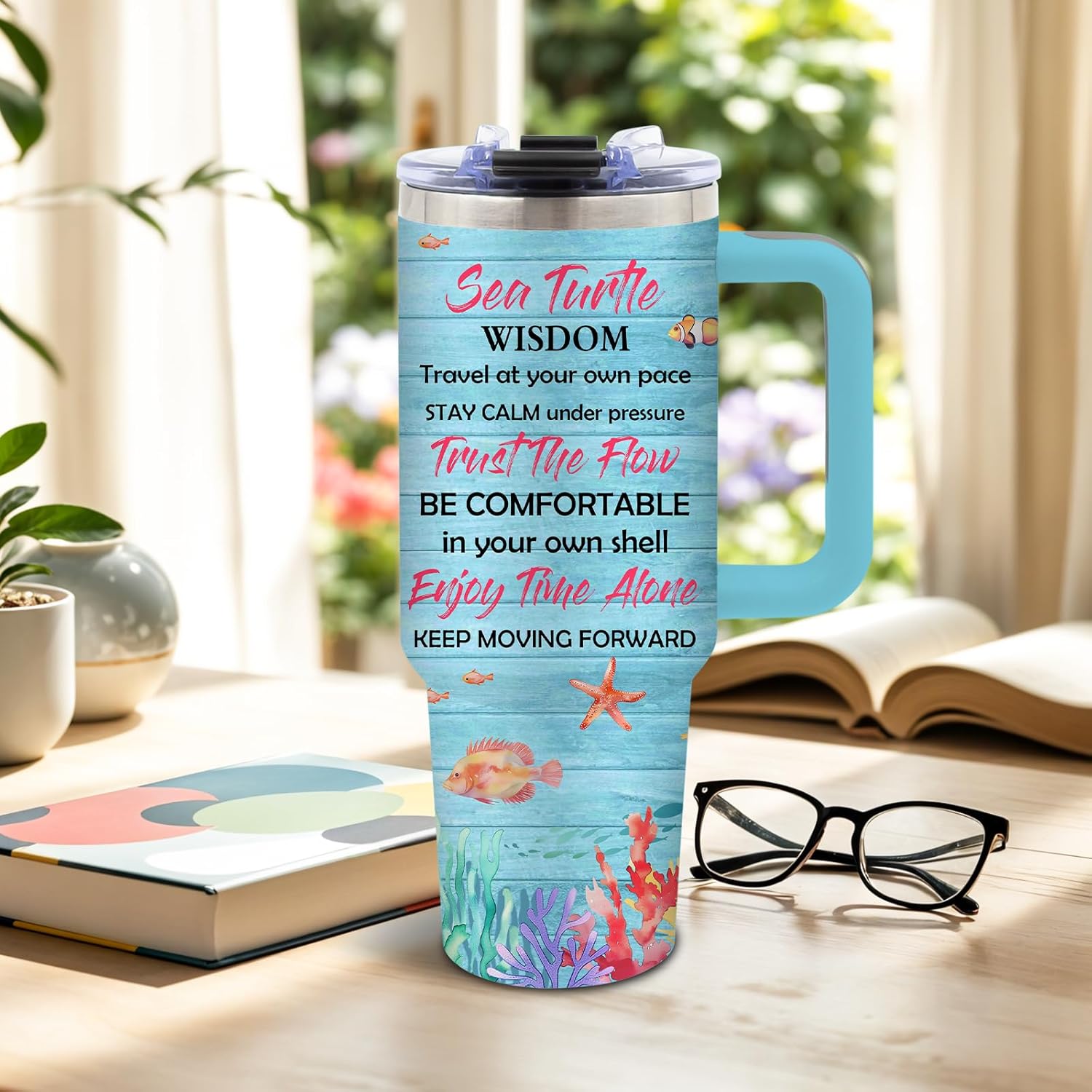 DUUV Turtles Gifts for Women, Sea Turtle Tumbler, Christmas Thanksgiving Birthday Gifts for Sea Turtle Lover, Cute Animal Lover Gift for Women, 40 Oz Tumbler with Handle Lid and Straw, 1PCS - Image 2