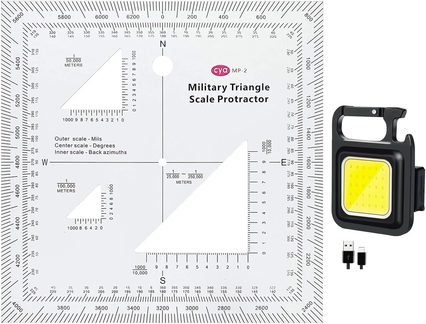 1.2mm Transparent Plastic Military UTM/MGRS Coordinate Scale Map Reading and Land Navigation Topographical Map Scale, Protractor and Grid Coordinate Reader