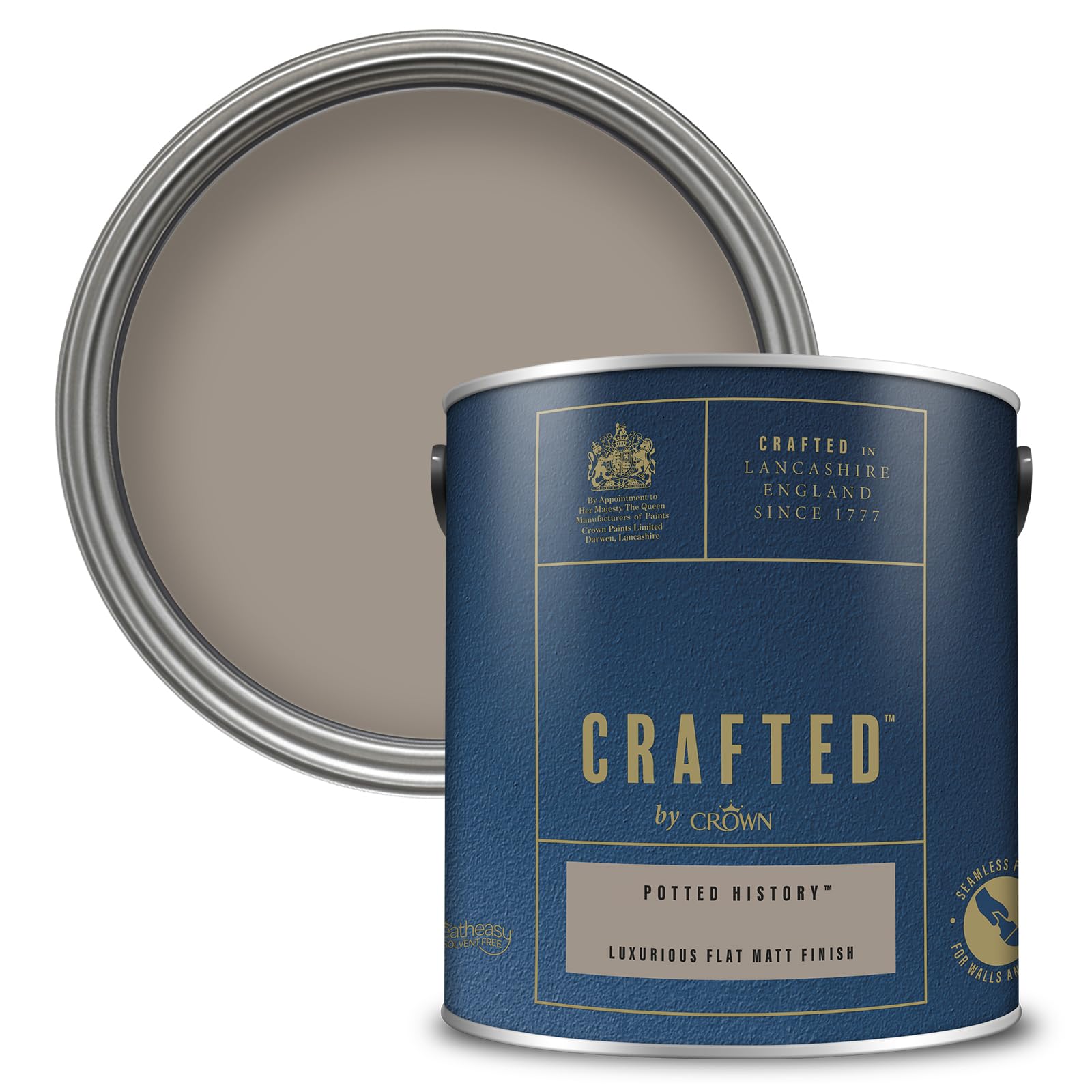Crown Paint CRAFTED Potted History Velvety Flat Matt Emulsion Paint - Warm Rich Neutral Finish - Use on Walls, Ceilings and Wood - Luxurious, Thick and Creamy, Low Odour - 2.5L