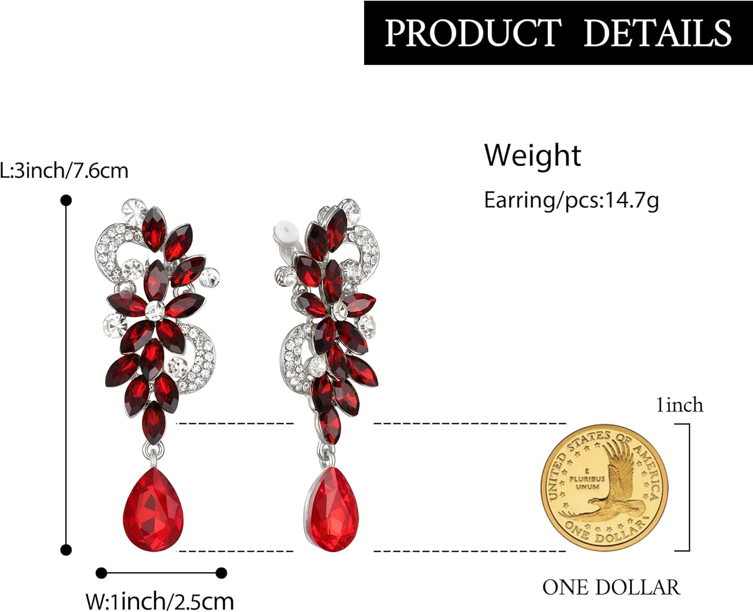 BriLove Women's Bohemian Boho Crystal Flower Wedding Bridal Chandelier Teardrop Bling Clip-On Dangle Earrings - Image 5