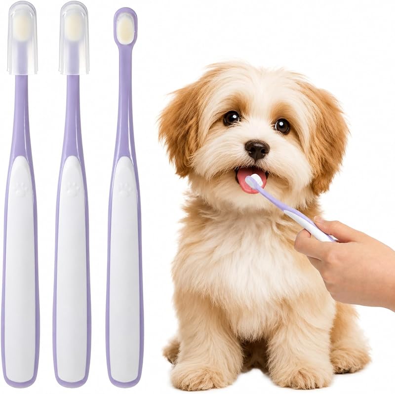 Escova de Dentes Extra Macia Lusofie para Cães Pequenos e Filhotes, Cabeça Mini de 0,89 cm, Pacote com 3
