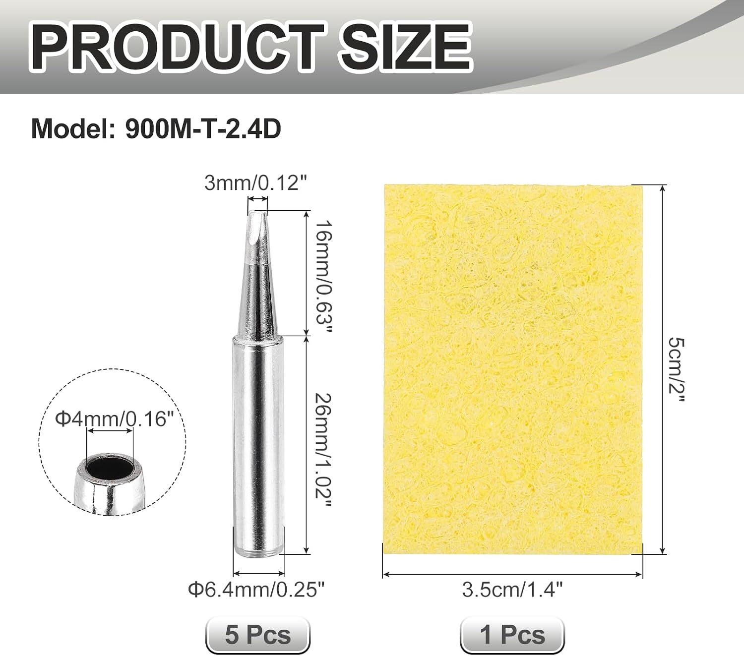 MECCANIXITY Pack of 5 900M Solder Tips Internally Heated Soldering Tips with Cleaning Sponge Pad Replacement Welding Accessories Kit for Electrical Solder Station Tip (900M-T-2.4D)