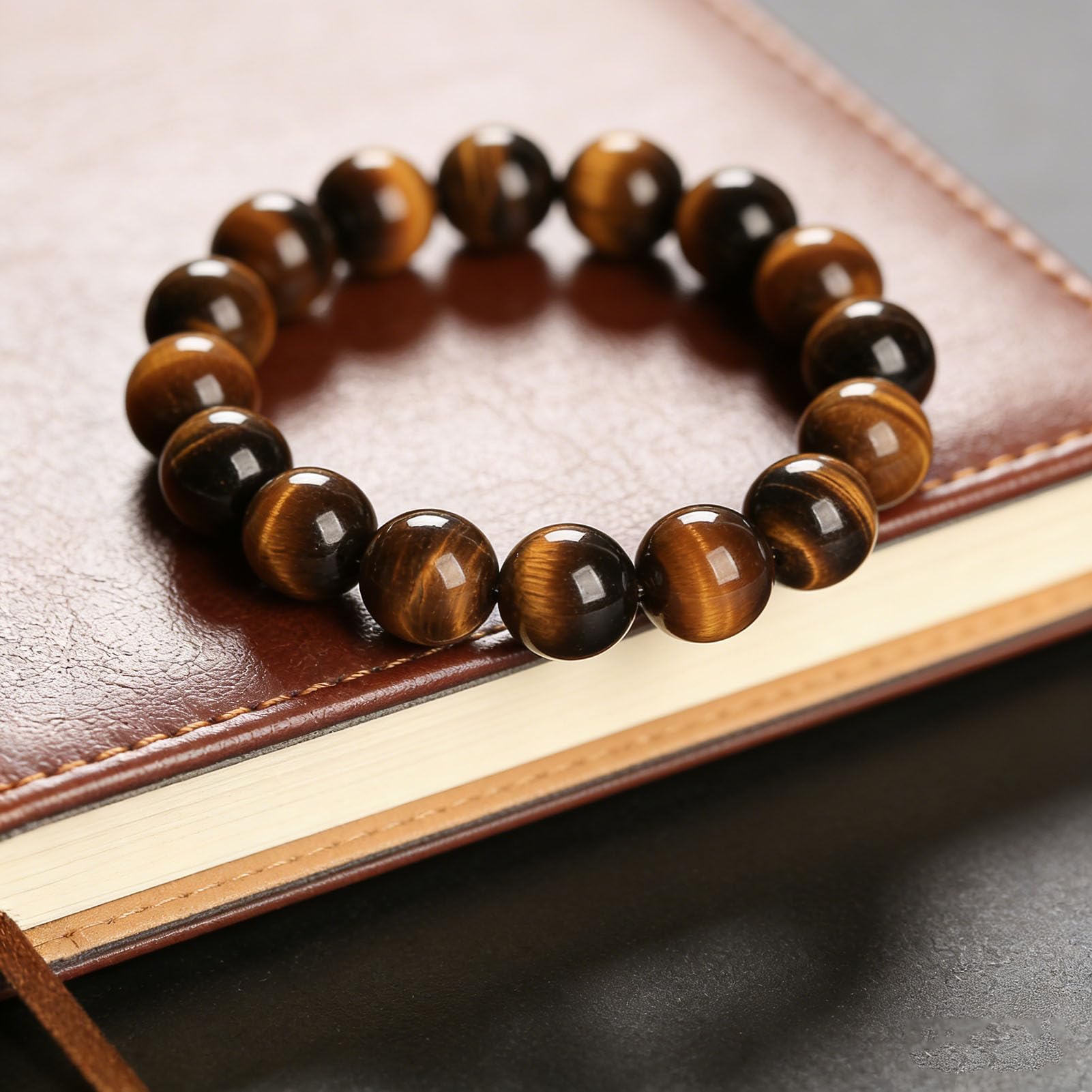 Bracciale Occhio di Tigre, Bracciale Elasticizzato in Pietra Naturale per Uomo e Donna, Perline impilabili Boho, Gioielli per Meditazione Yoga, Elastico Regolabile per Protezione,12MM
