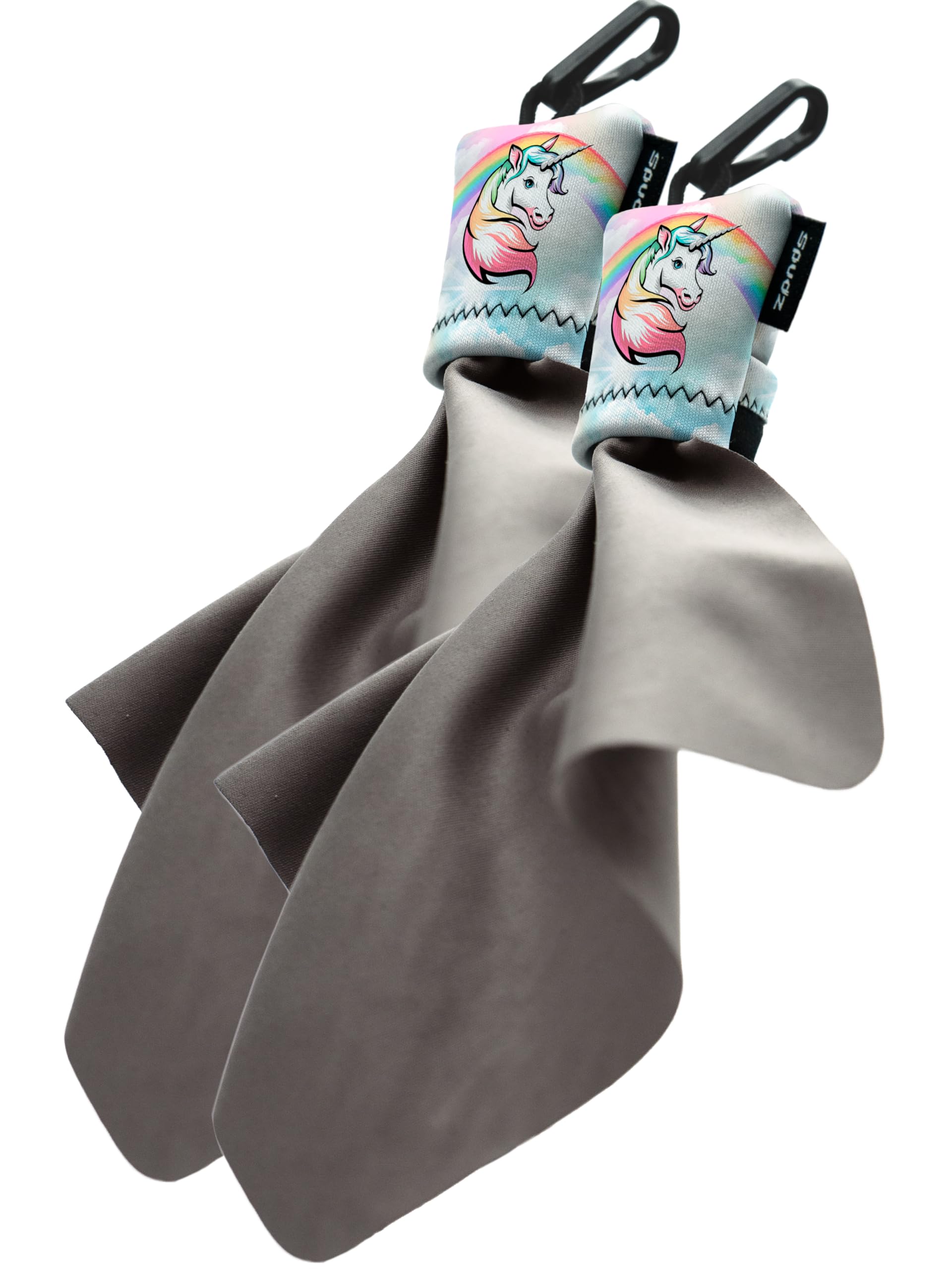 SPUDZ Ultra Microfiber Lens Cleaner – Clip-On Pouch, Washable – for Binoculars, Scopes, Glasses, Screens |Unicorn Pastel, 6 x 6 Inch (2-Pack)