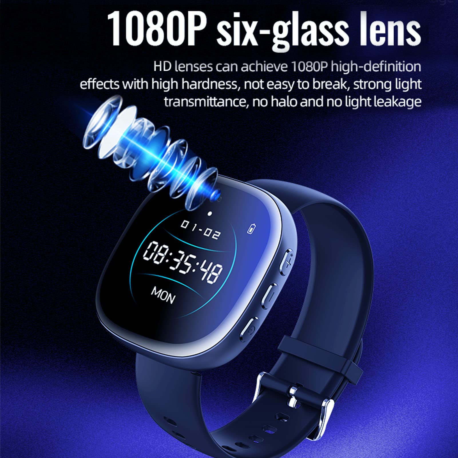Reloj Grabador, Grabación de Vídeo HD 1080P con Función Activada por Voz, Diseño de Botón de Grabación Independiente, para Situaciones de Emergencia y Uso Diario (16g)