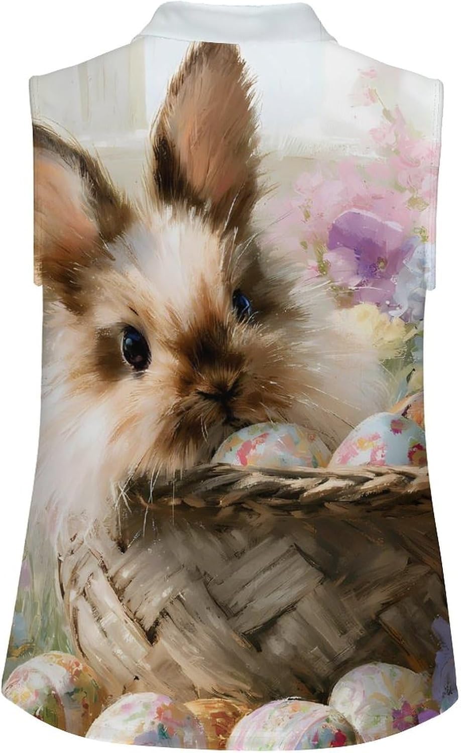 Easter Bunny and Colorful Eggs Women Sleeveless Collared Golf Polo Shirt | V Neck Tank Top,Breathable Tennis Shirts