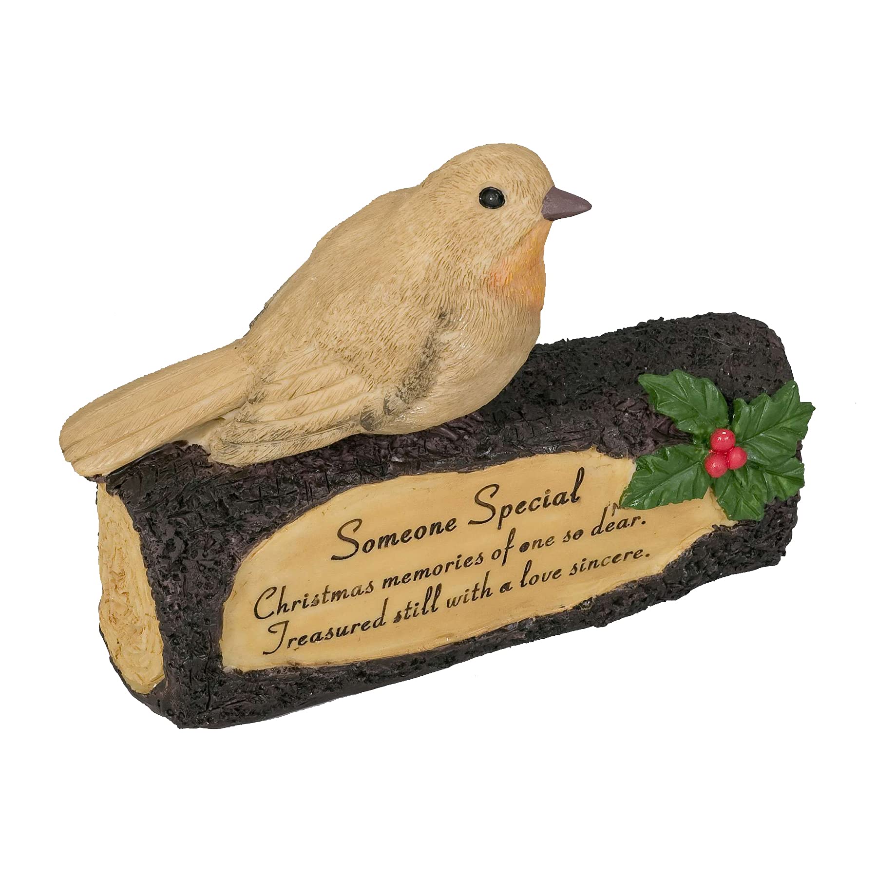 Widdle Gifts Brown And Green With Red And Black Accents Robin/Log Christmas Memorial Decoration Ornament 17Cm - Someone Special 6034