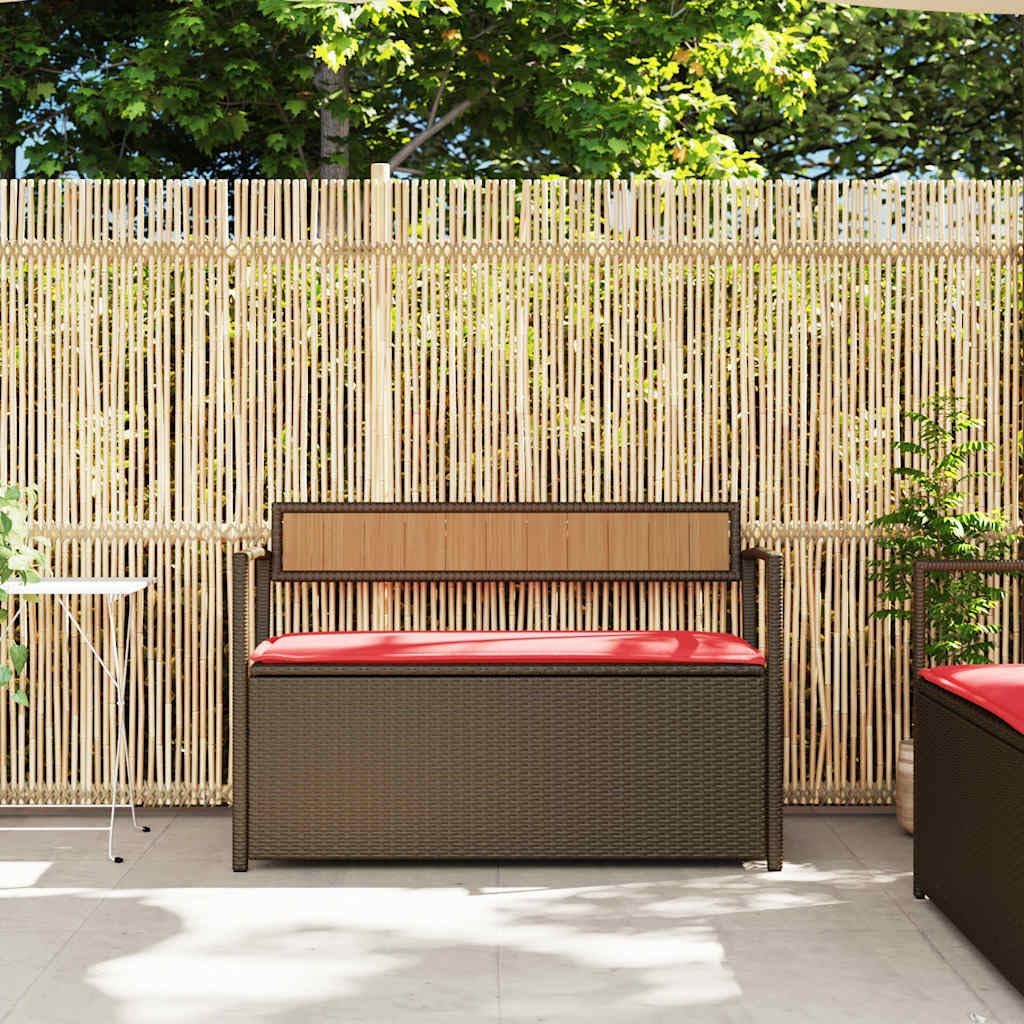 Patio Storage Bench with Cushion Brown Poly Rattan, Durable PE Rattan Outdoor Furniture with Waterproof Storage Bag and Gas Spring Lid, Comfortable Seating for Garden,