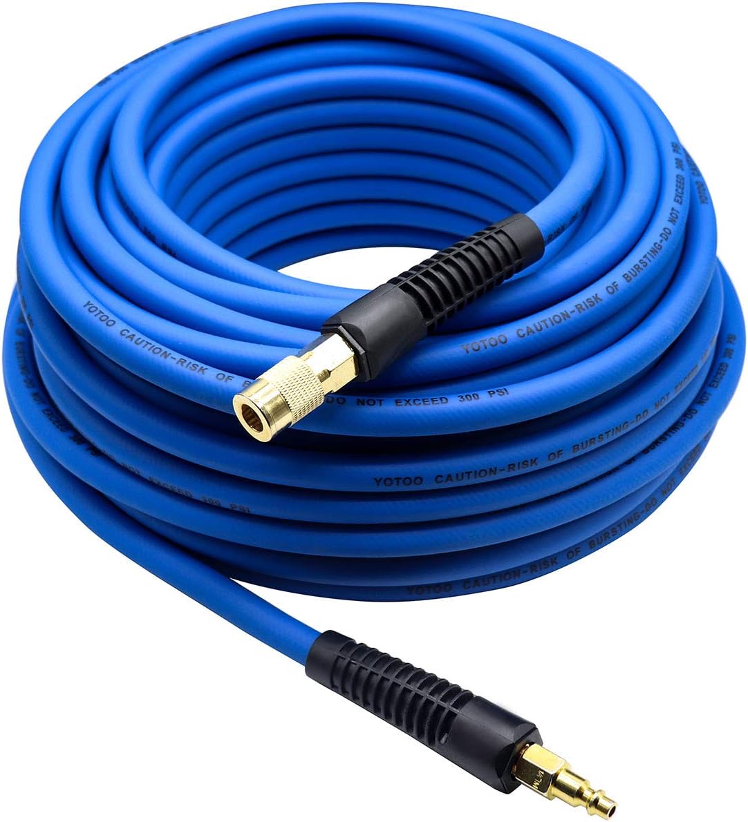 YOTOO Hybrid Air Hose 3/8-Inch by 100-Feet 300 PSI Heavy Duty, Lightweight, Kink Resistant, All-Weather Flexibility with 1/4-Inch Industrial Quick Coupler Fittings, Bend Restrictors, Blue