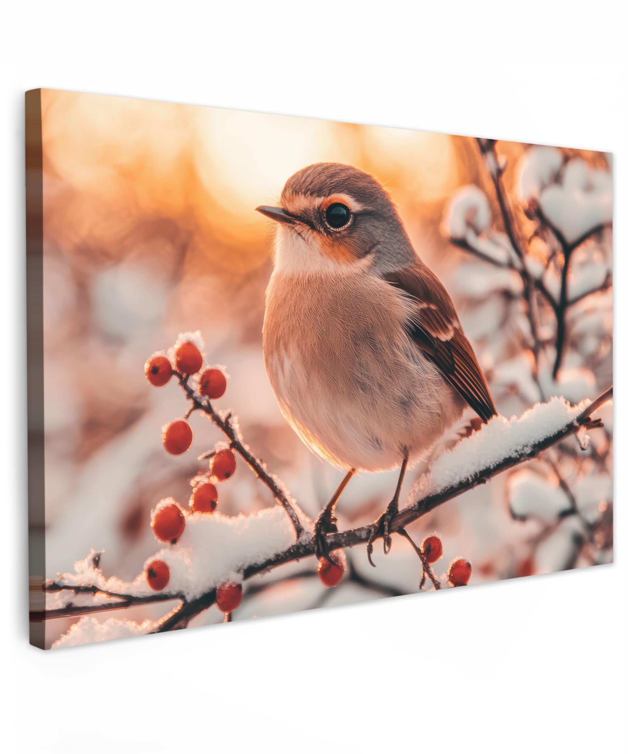 MuchoWow© Wandbilder 60x40 cm Schlafzimmer Home Deko Wohnung Bild Wohnzimmer Fotoleinwand Wand Bilder Leinwand Wall Decor Vogel - Zweig - Winter - Tiere - Schnee