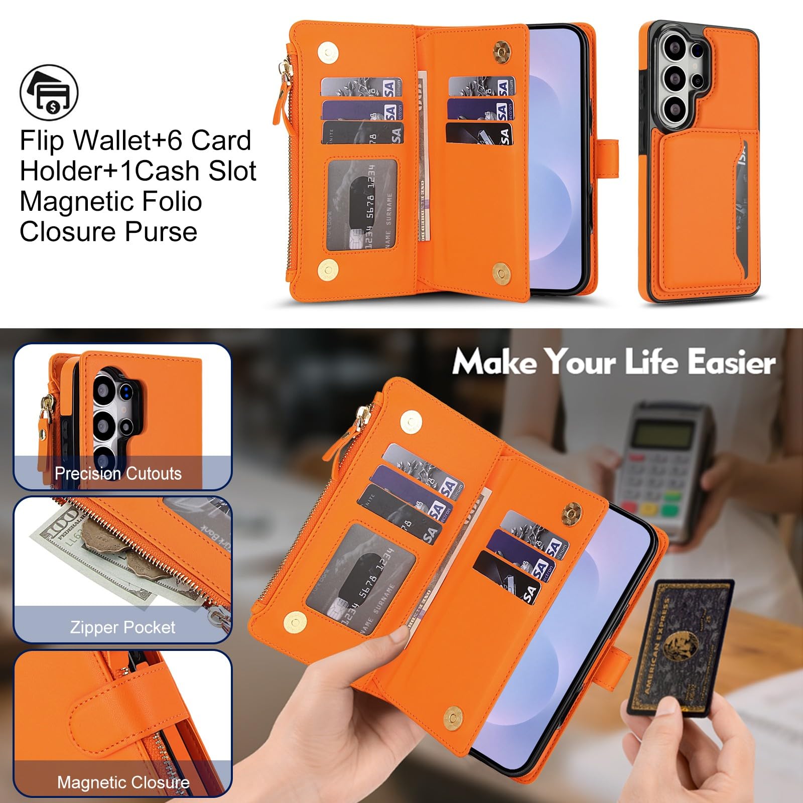Generic Funda compatible con Samsung Galaxy S25 Edge (color: marrón) funda de piel extraíble con tapa trasera con correa para el hombro