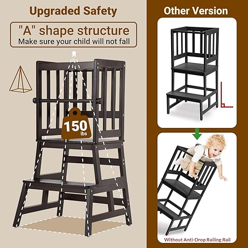 Miniatura 10 de COSYLAND Taburete de cocina para niños multifunción con certificación CPC, con ábaco y pizarra, puede contar y dibujar, taburete de paso Una