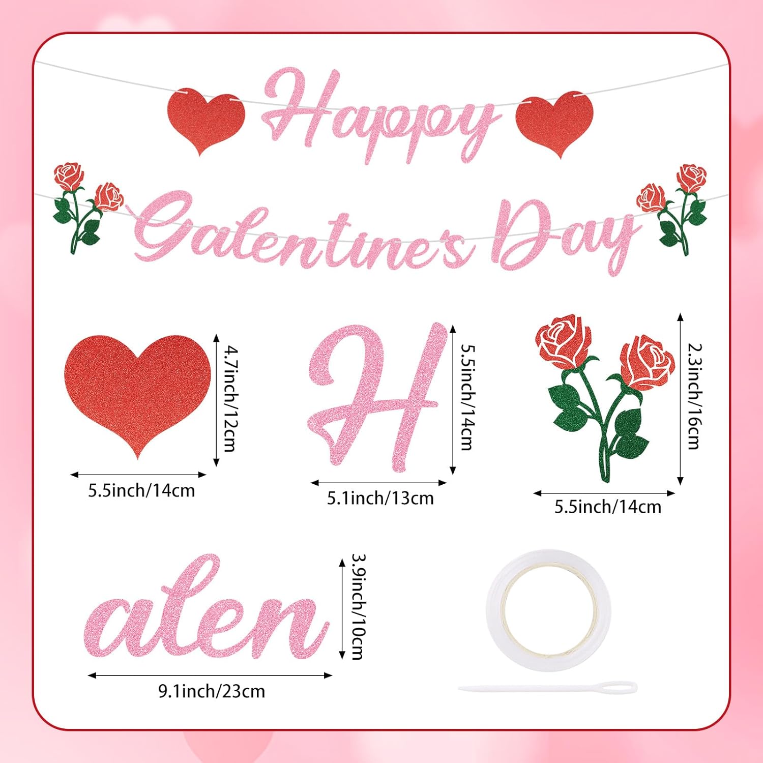 Hooqict Happy Galentine's Day Banner Red Pink Glitter Galentines Day Decorations Rose Heart Valentines Party Banner Garland Sign for Girls Women Ladies Friends Happy Galentines Day Decorations