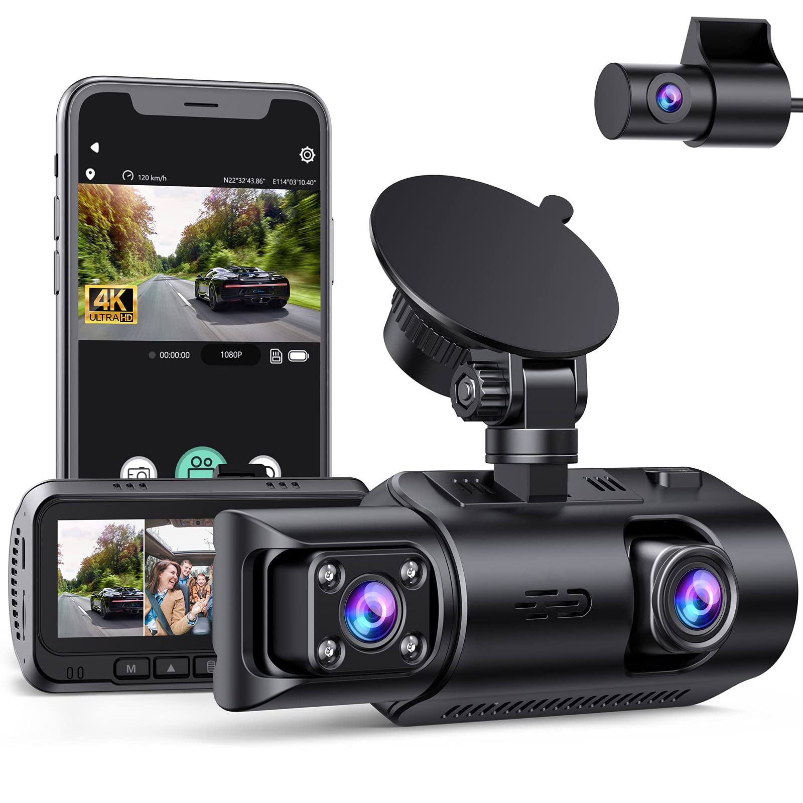 Amazon.co.jp: ドライブレコーダー 前後車内3カメラ同時録画 4K解像度