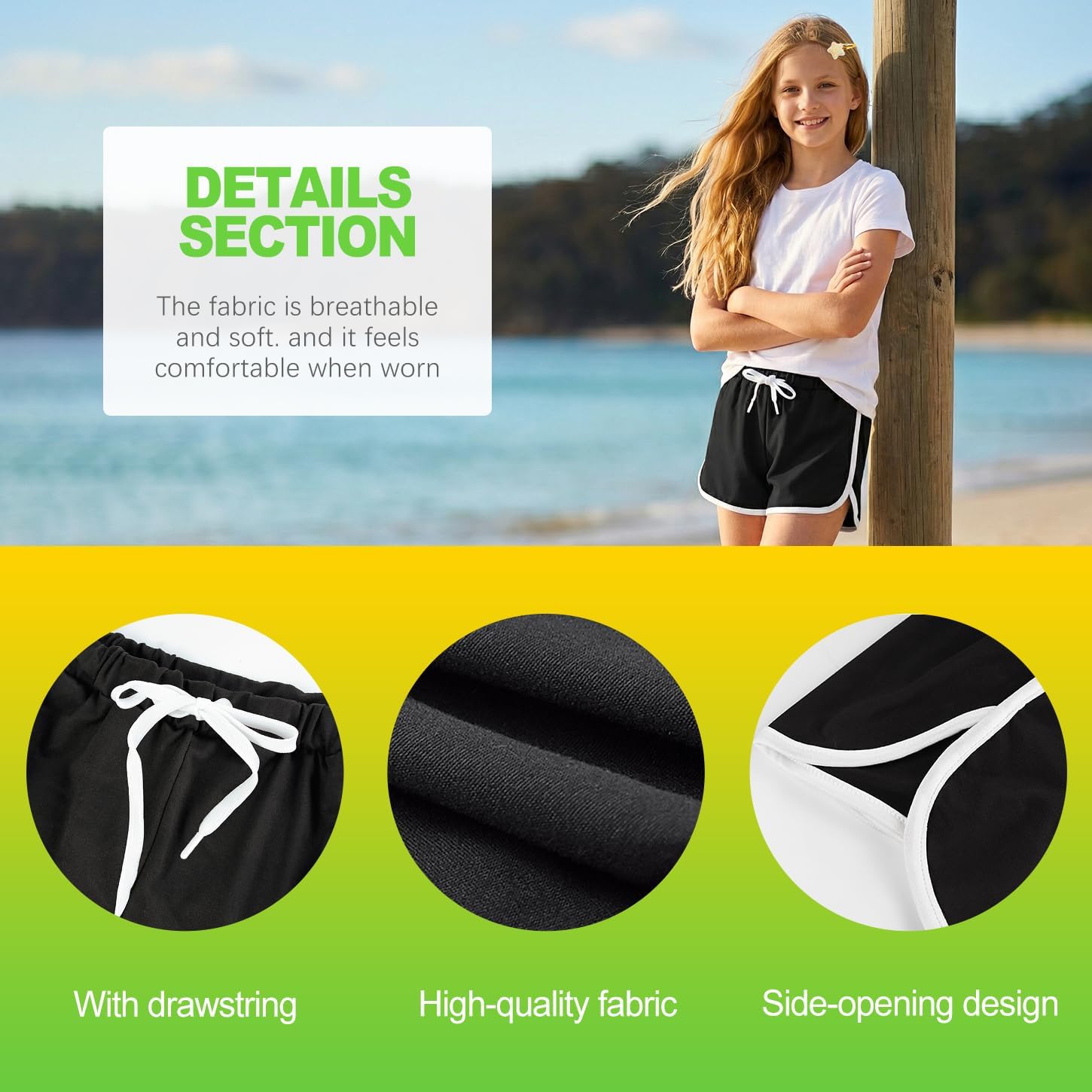 Girls Dolphin Shorts 3 Pack Athletic Shorts Running Gym Active Shorts with Drawstring 5-14 Years