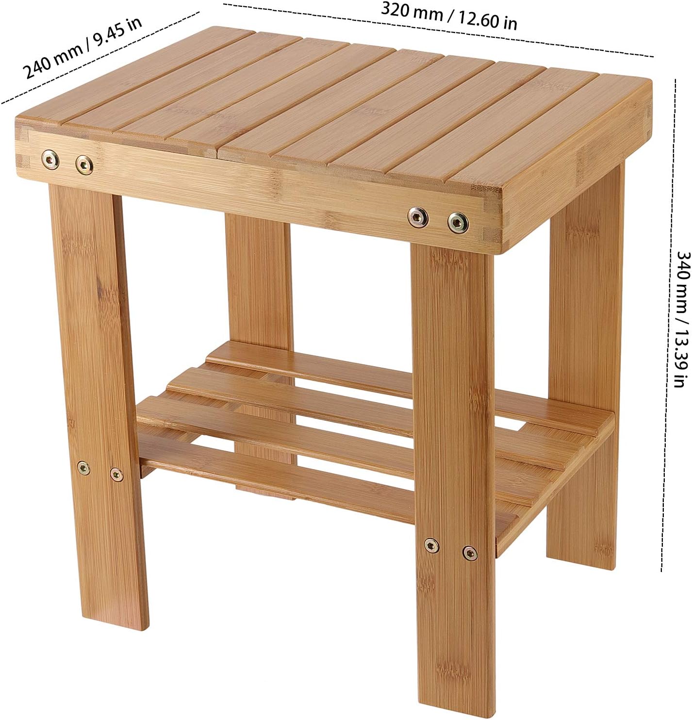 2 Pack Bamboo Step Stool, Bamboo Shower Bench, Wooden Shower Foot Stool for Home, Garden, Living Room, Kitchen, Bathroom, Bedroom