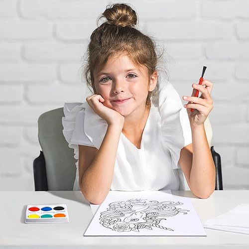 Miniatura 6 de Ireer Paquete de 12 kits de pintura de unicornio, 12 lienzos predibujados para pintar con 12 piezas de pintura sólida de 6 colores y 12 pinceles de