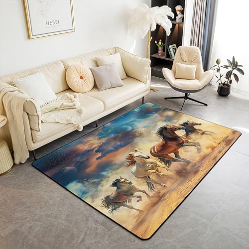 Miniatura 16 de Feelyou Alfombras para sala de estar de caballo, 5 x 7 pulgadas, para niños y niñas, estilo japonés, juego de alfombras decorativas de color naranja