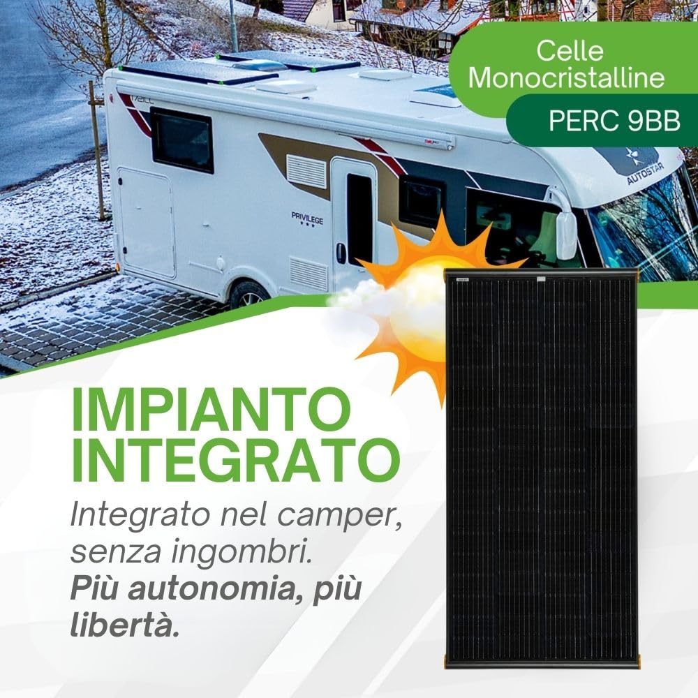 Kit Fotovoltaico Camper 200W Max con Batteria Litio e Inverter – Pannello Black Boost + MPPT 25A Bluetooth + Batteria LiFePO₄ 12V 100Ah + Inverter Onda Pura 2000W – MOSCATELLI
