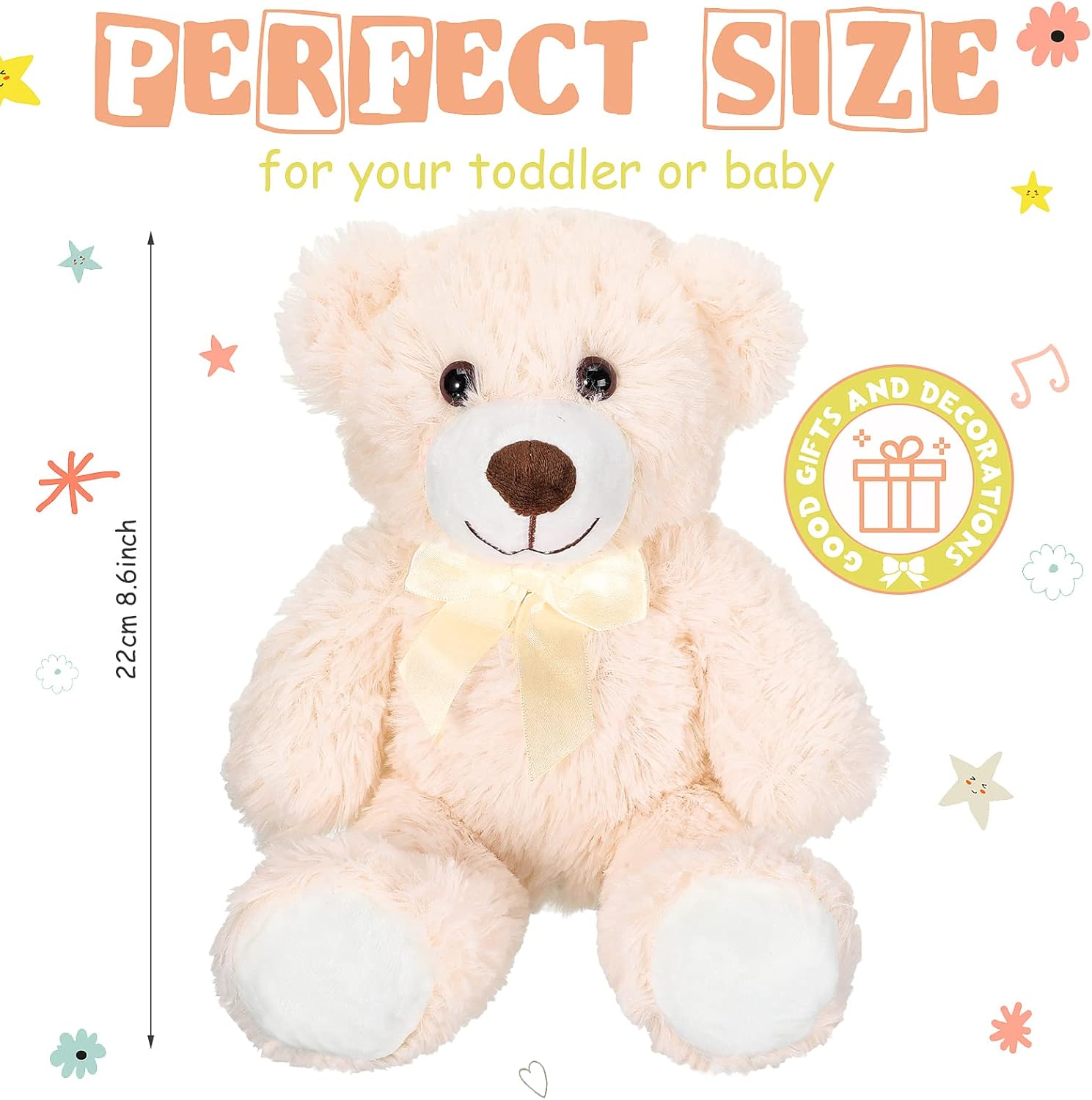 Zomiboo 7 Packs Plush Bear Stuffed Animals Plush Soft Cute Stuffed Dolls Birthday Party Decorations(White, Brown)