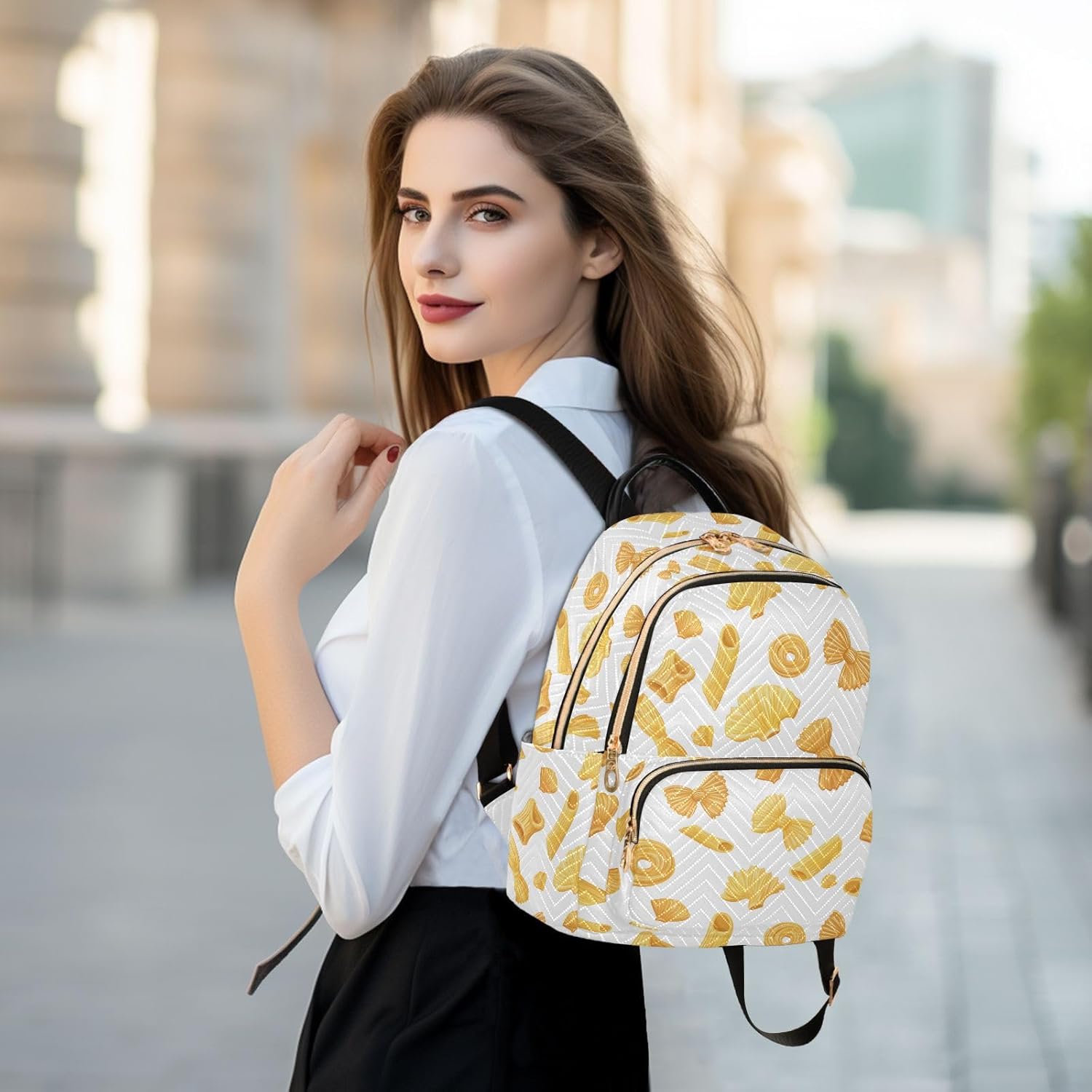Hand Drawn Pasta Shapes Pattern Backpack Purse for Women Shoulder Bag Fashion Daypack Ladies Handbag Lightweight Travel Bag Rucksack