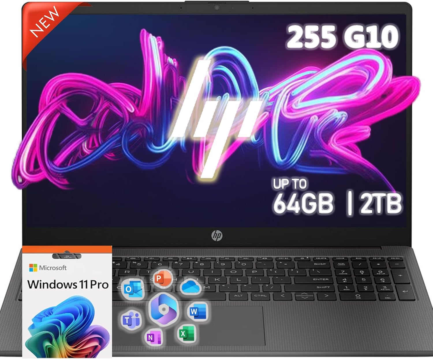 HP 255 G10 Laptop for Home or Work – Speed 6-Core Ryzen 5 (Up to 4.5 GHz), 16GB RAM, 256GB SSD, 15.6" Full HD, Windows 11 Pro, Wi-Fi 6, USB-C, WOWPC Recovery USB – Business and Fun Ready