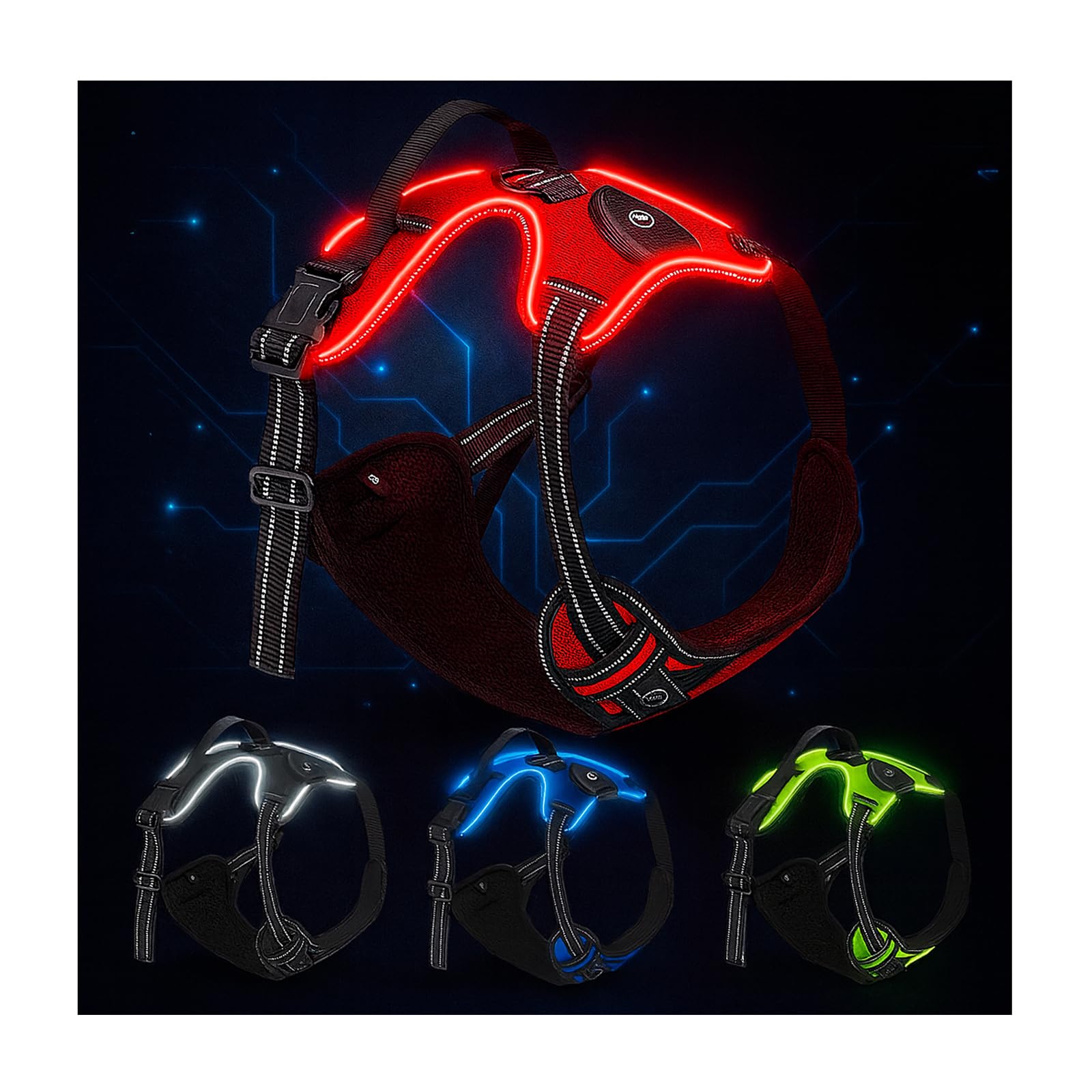 LED Dog Harness – USB Rechargeable, Reflective & Comfortable, with Sturdy Handle and Dual Leash Clips, Light-Up Safety Vest for Small, Medium & Large Dogs (Red, M)