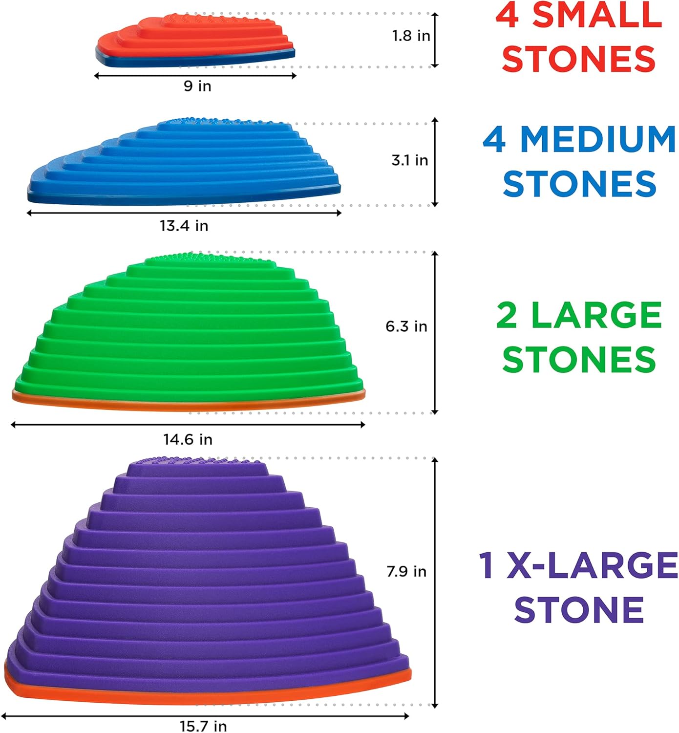SUNNY & FUN 11pc Premium Balance Stepping Stones for Kids w/Non-Slip Full Rubberized Bottom | Indoor & Outdoor River Stones, 4 Varying Sizes & Steepness Improves Coordination & Strength | Max 220 Lbs : Patio, Lawn & Garden