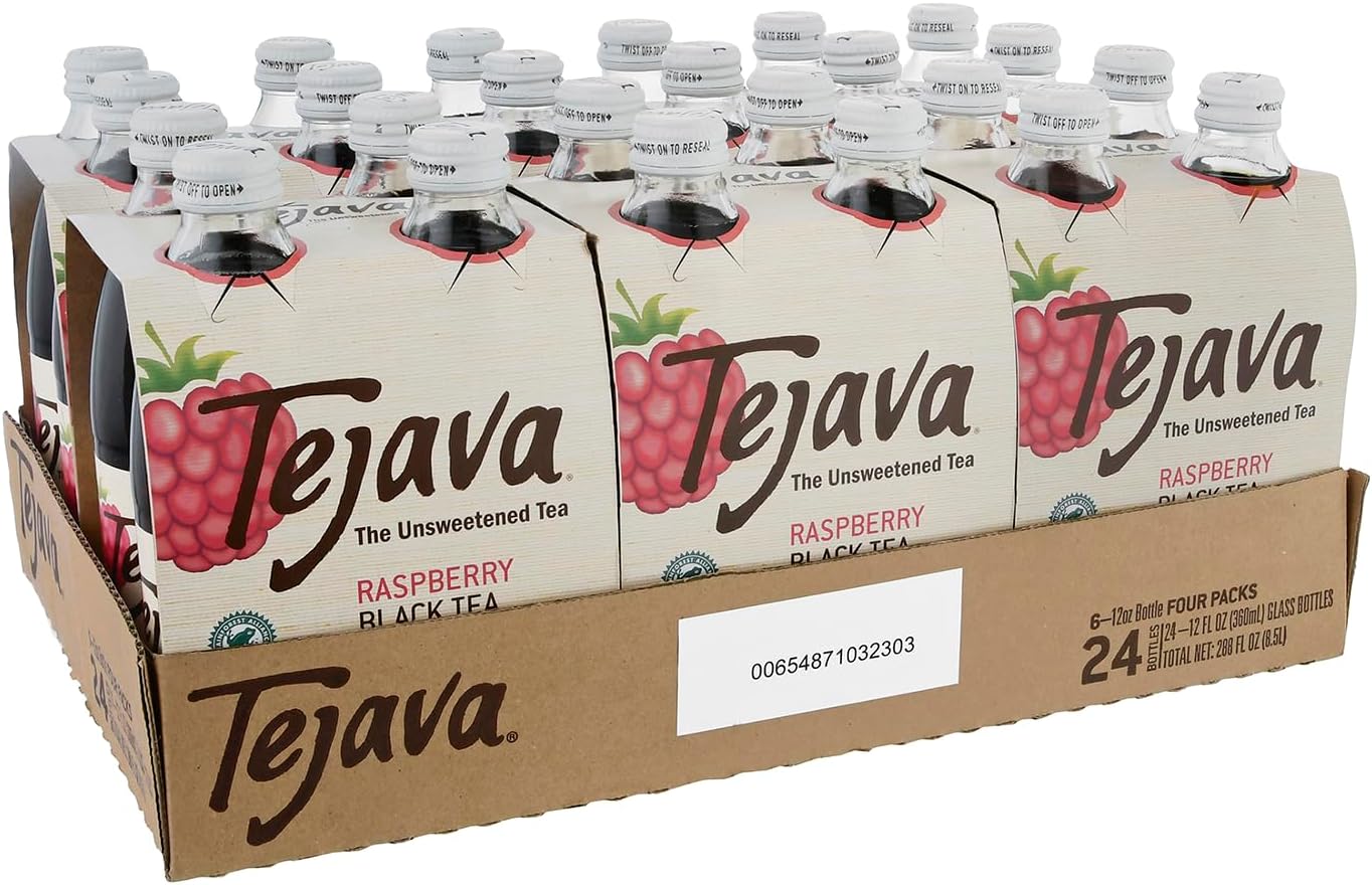 Tejava Raspberry Black Iced Tea, 24 Pack, 12oz Glass Bottles, Unsweetened, Non-GMO, Kosher, No Sugar or Sweeteners, No calories, No Preservatives, Brewed in Small Batches