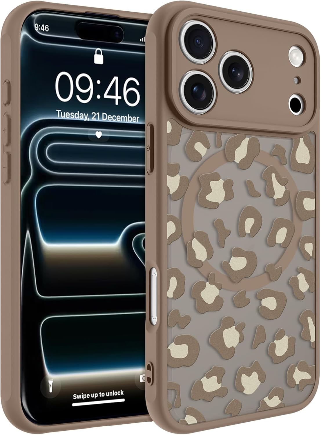 OOK Case for iPhone 17 Pro Max 6.9 Inch (Compatible with MagSafe) Brown Leopard Print Translucent Phone Cover Soft TPU + Hard PC Anti-Scratch Shockproof Magnetic Case for Women