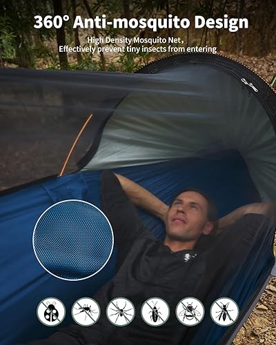 Miniatura 4 de Travel Bird Hamaca de camping con mosquitera y parasol extraíble, función 4 en 1, hamaca portátil grande para 2 personas, hamacas colgantes dobles