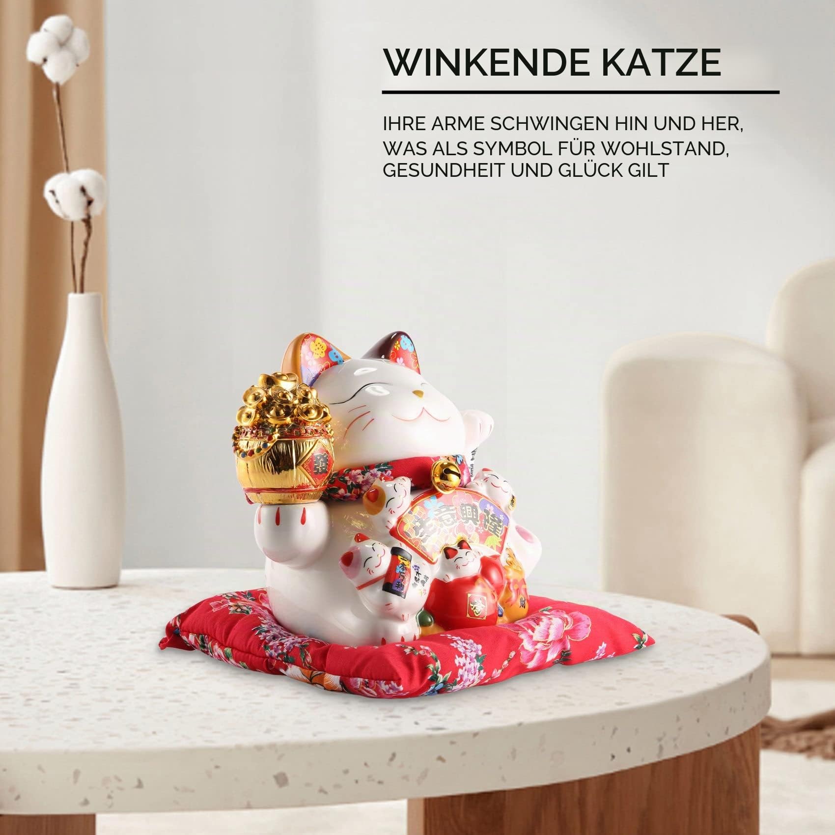7 Keramik Winkende Katze Maneki Ornament Feng Shui Dekoration Schaukel Katze,B