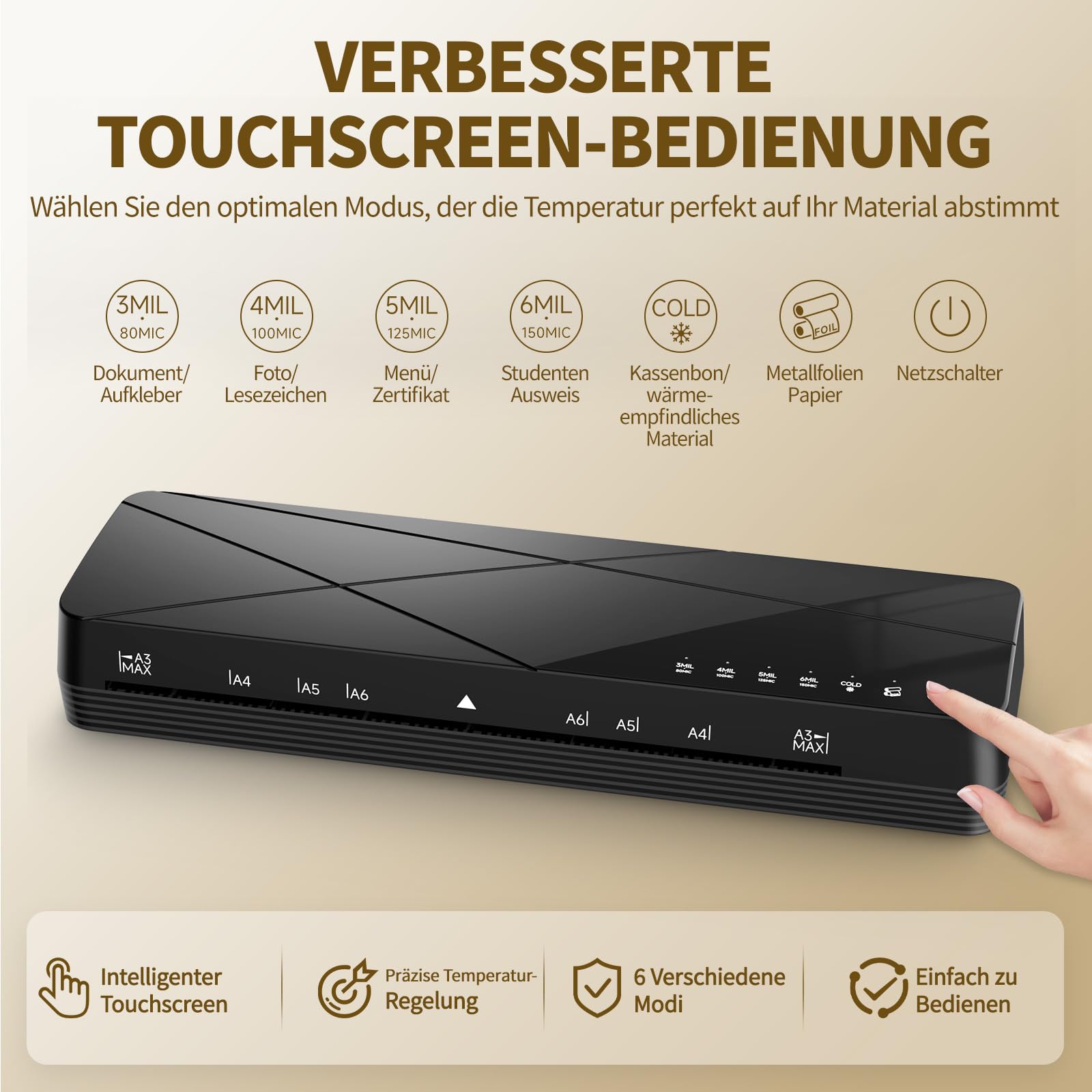 Crenova Plastificatrice A3, plastificatrice 3-6 mil con touch screen | Plastificatrice a caldo e a freddo per A3/A4/A5/A6, spegnimento automatico in 30 minuti, ideale per foto, documenti, ufficio