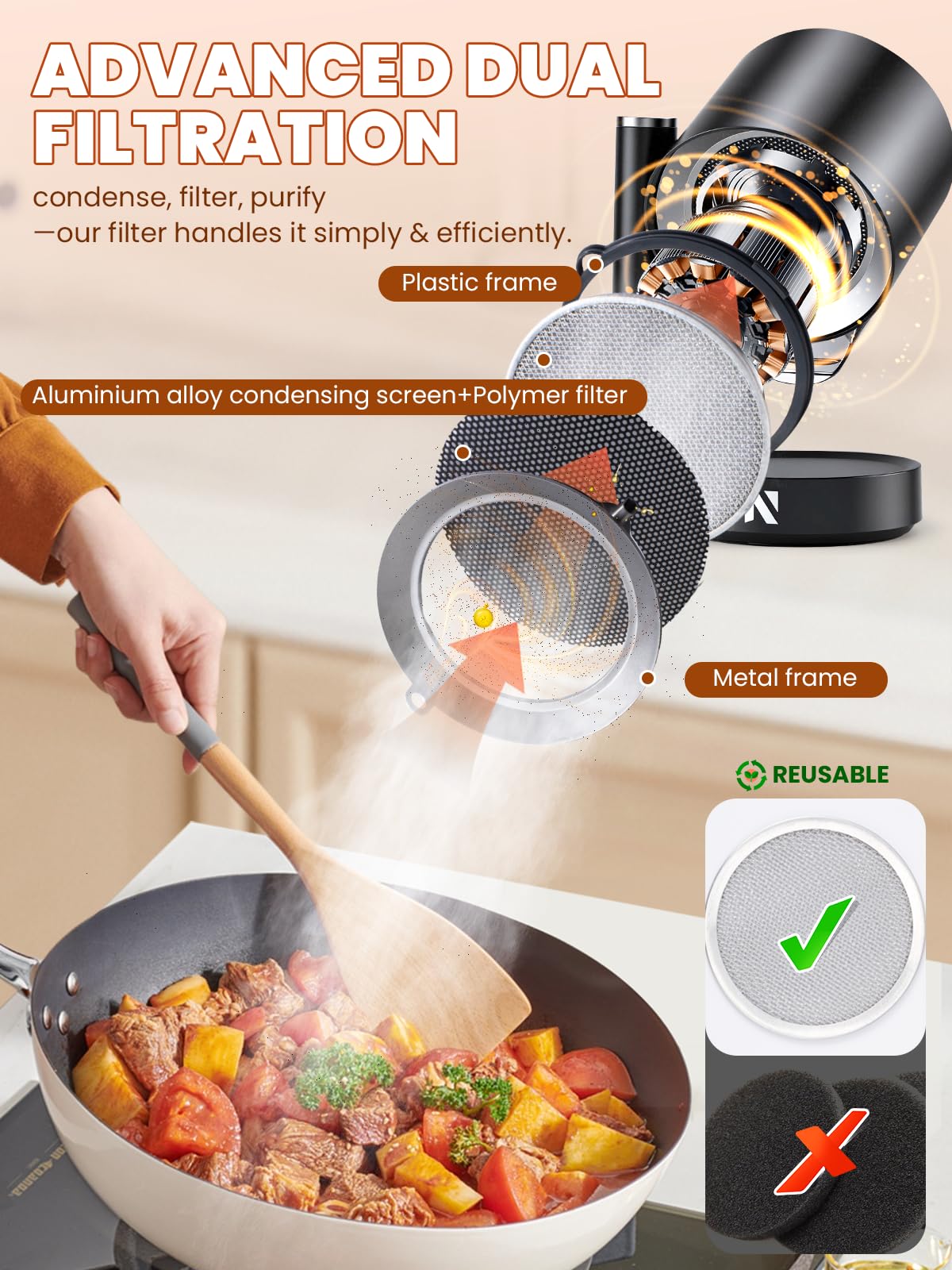 NEWTRY Cappa aspirante portatile – Potente 3 velocità di aspirazione compatta Mini aspiratore portatile con 2 filtri lavabili per casa, cucina, roulotte, esterni, hotpot Grill