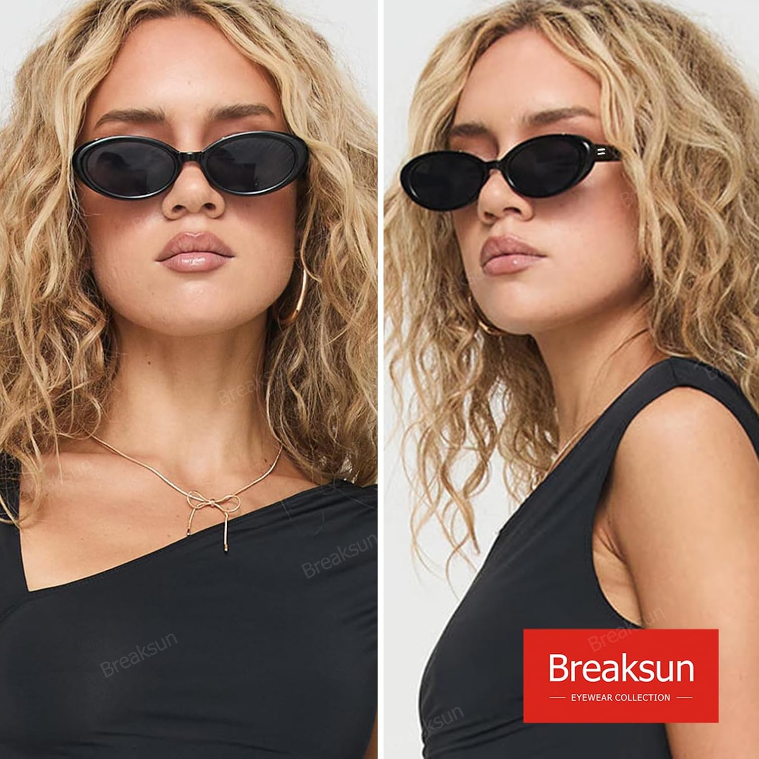 Breaksun Retro Oval Sunglasses for Women Men Fashion Small Oval Sunglasses 90s Vintage Shades image 2