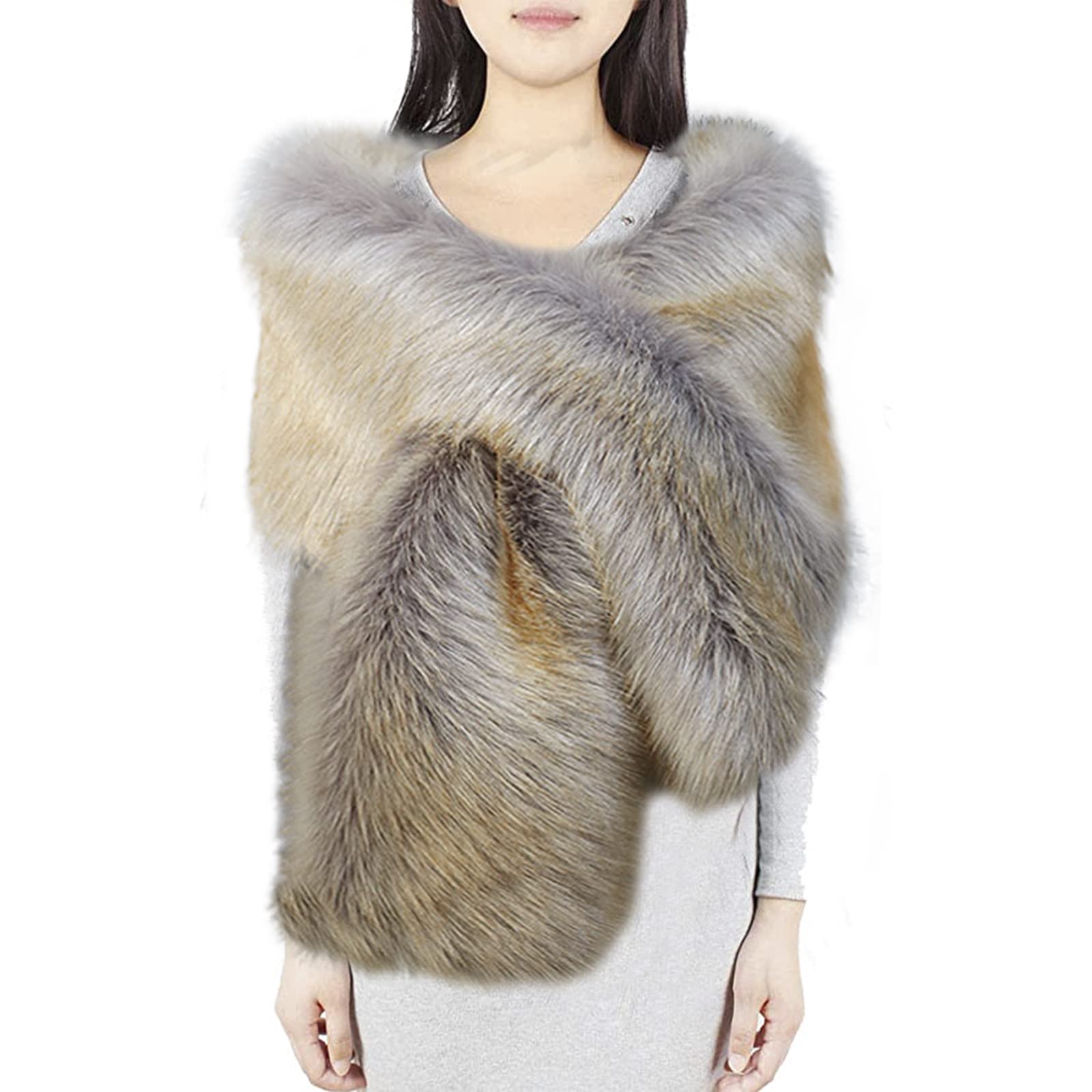 GREUSExtra Large Faux Fur Shawl Wraps for Women, Faux Fur Boa Stole Shrug Collar Scarf for Weddings Cover Up Party Evening