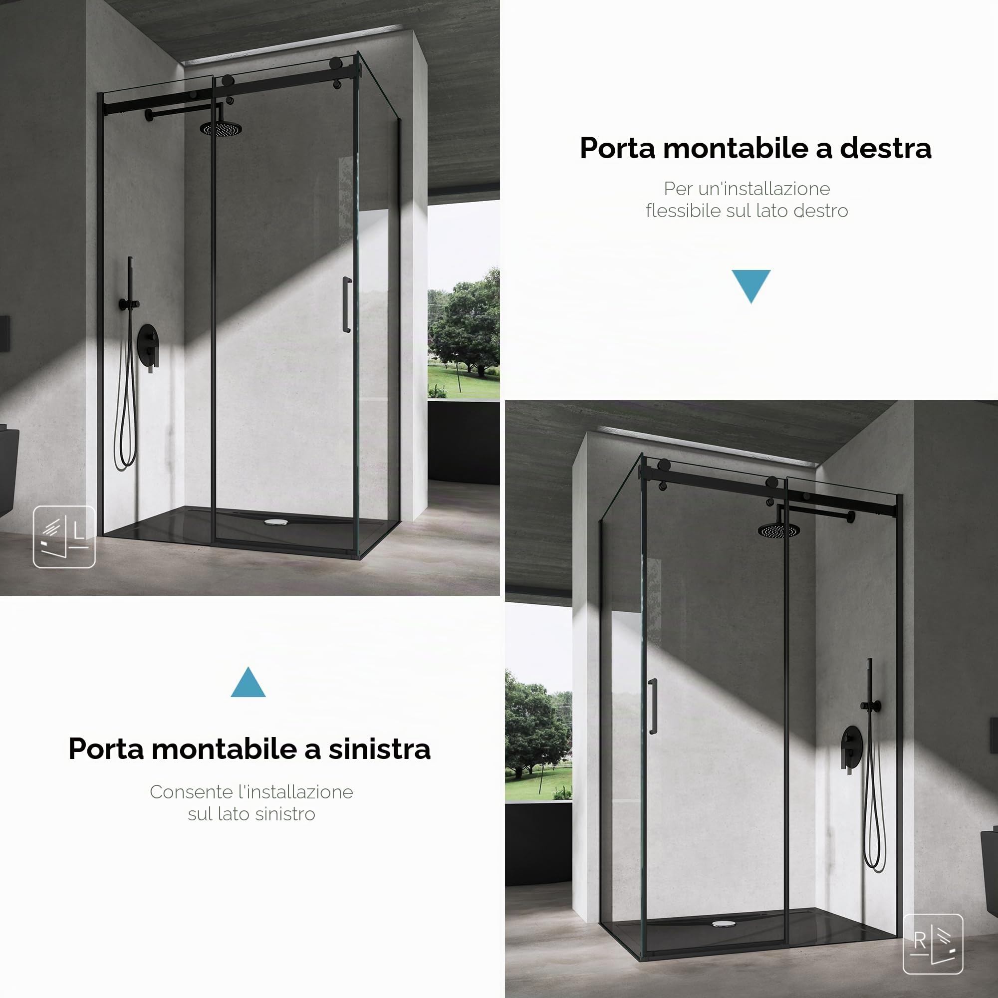 doporro Box Doccia Angolare 80x110x195 cm con Porta Scorrevole Reversibile