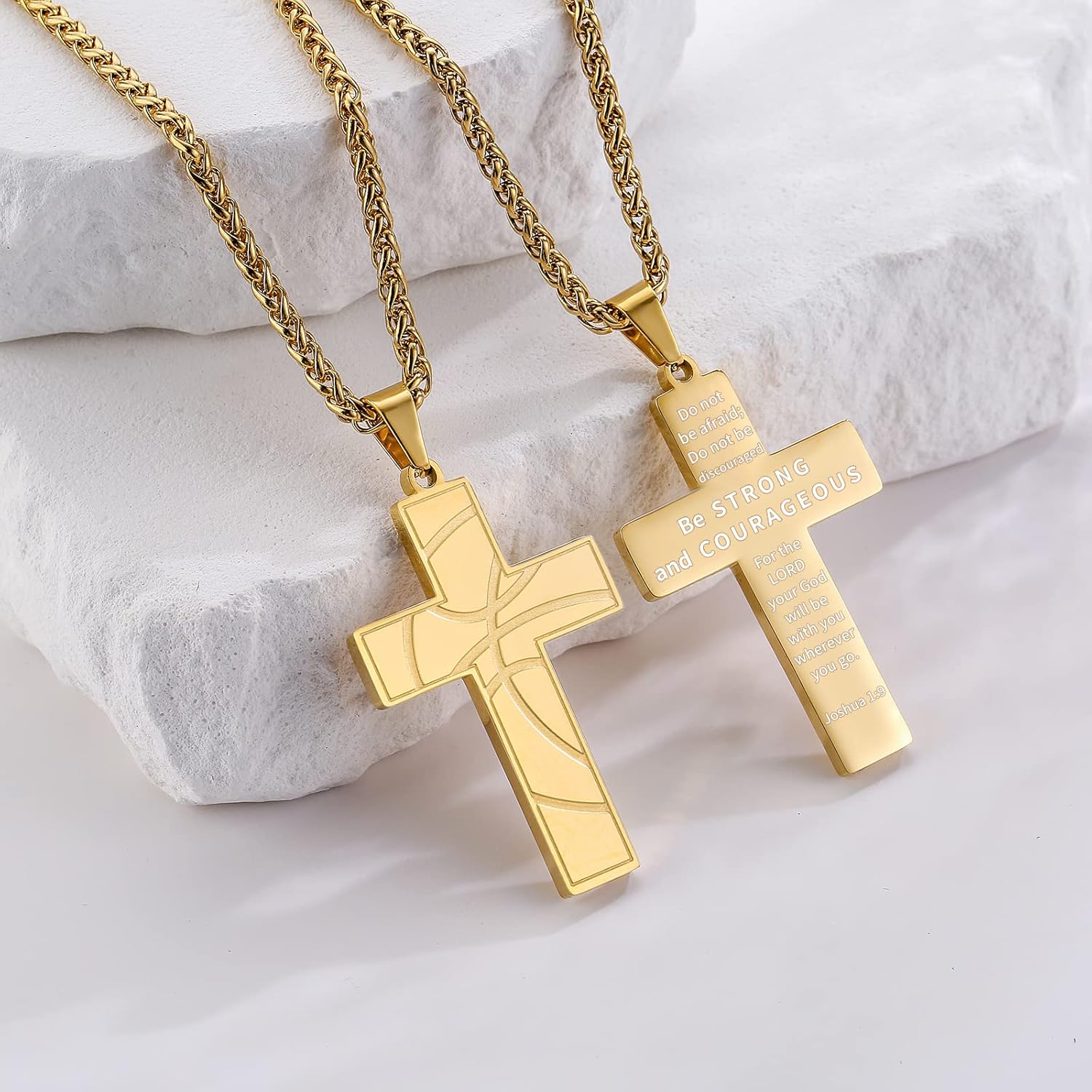 Basketball Cross Necklace for Boys Men, Stainless Steel Bible Verse Pendant Chain, Christian Religious Jewelry Gifts for Son Teen Boys - Image 2