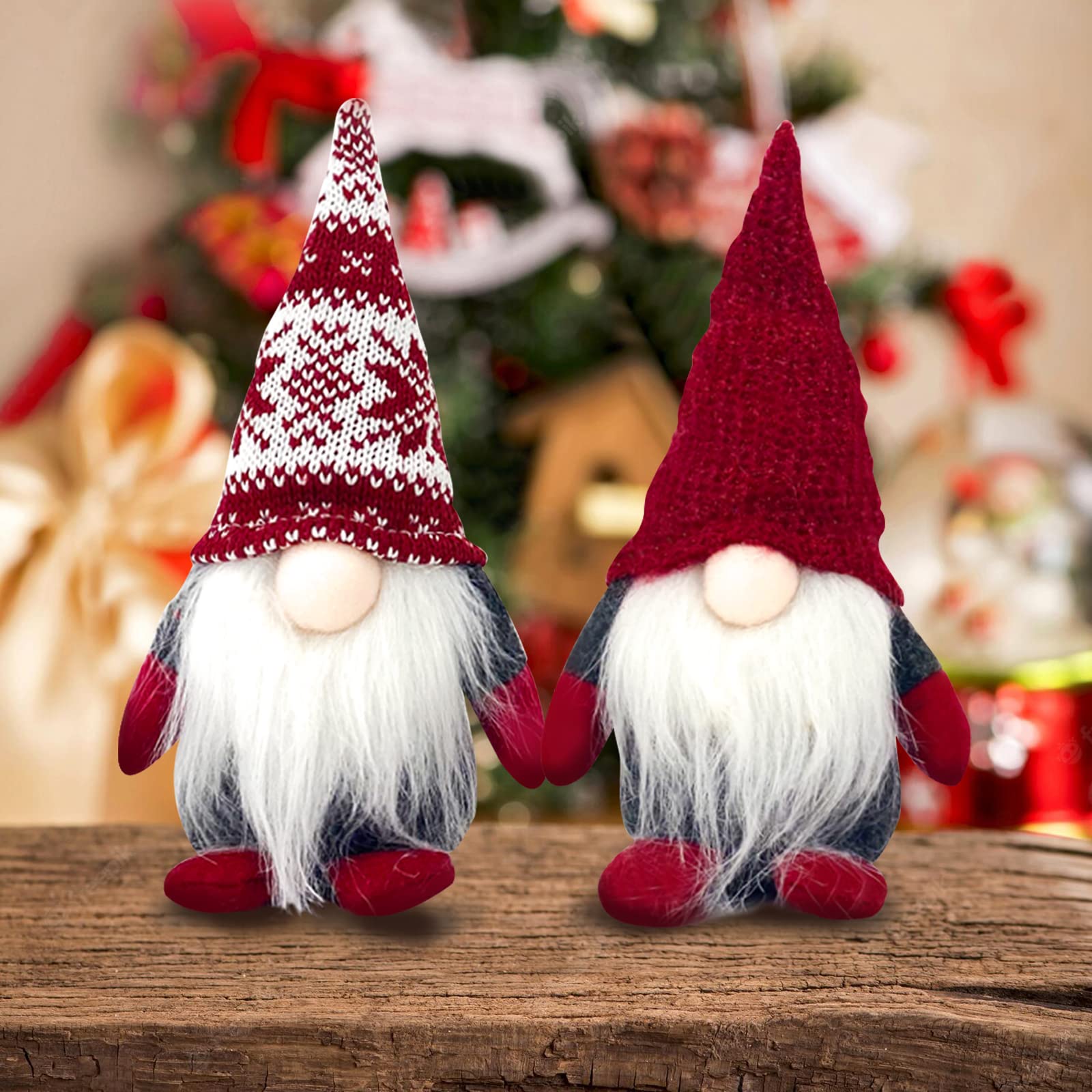 DUJSRZL 4PCS Gnomi di Natale in peluche lavorato a maglia Babbo Natale, fatti a mano, decorazioni da tavolo, decorazioni per la casa, decorazioni per camini da tavolo （gambe lunghe rosse miste）