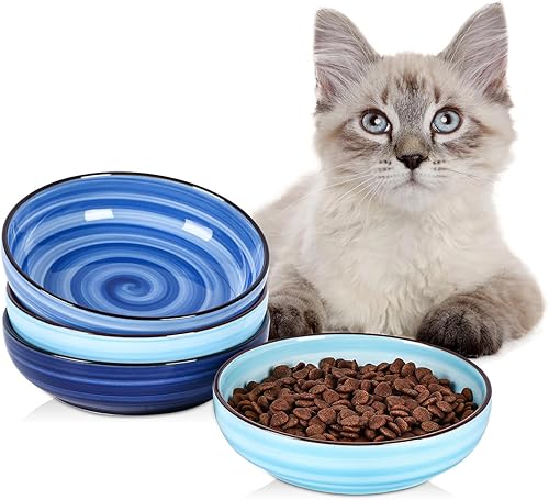 Miniatura 11 de Selamica Juego de 4 cuencos de cerámica para gatos de 5.6 pulgadas de ancho, platos poco profundos para comida y agua, varios colores Colores