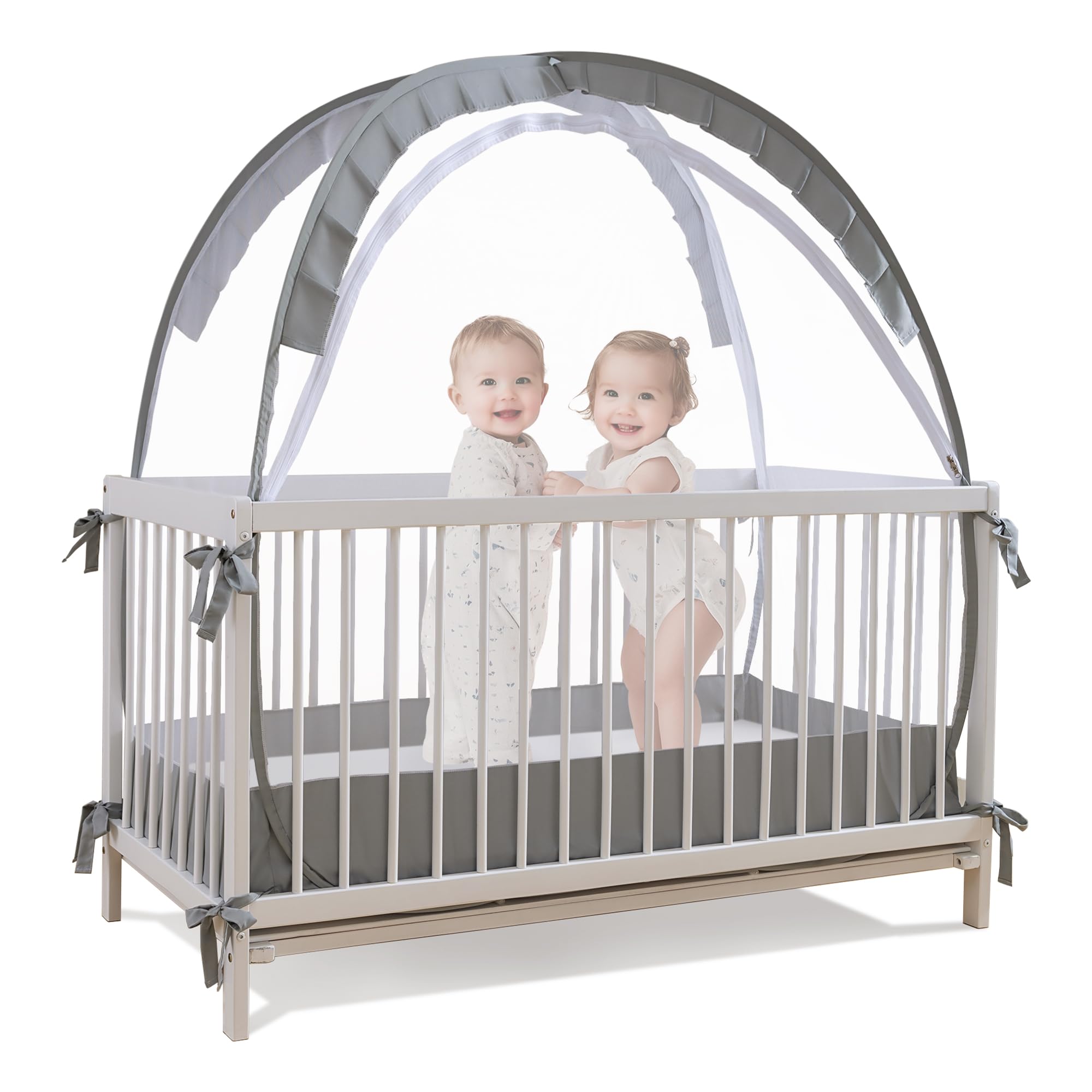 Lazyzzzz Baby Crib Tent - Pop Up Crib Canopy with Double Zipper Self-Locked,1200 Holes/Inch Mesh Crib Net to Keep Baby from Climbing Out, Portable Easy Install 55