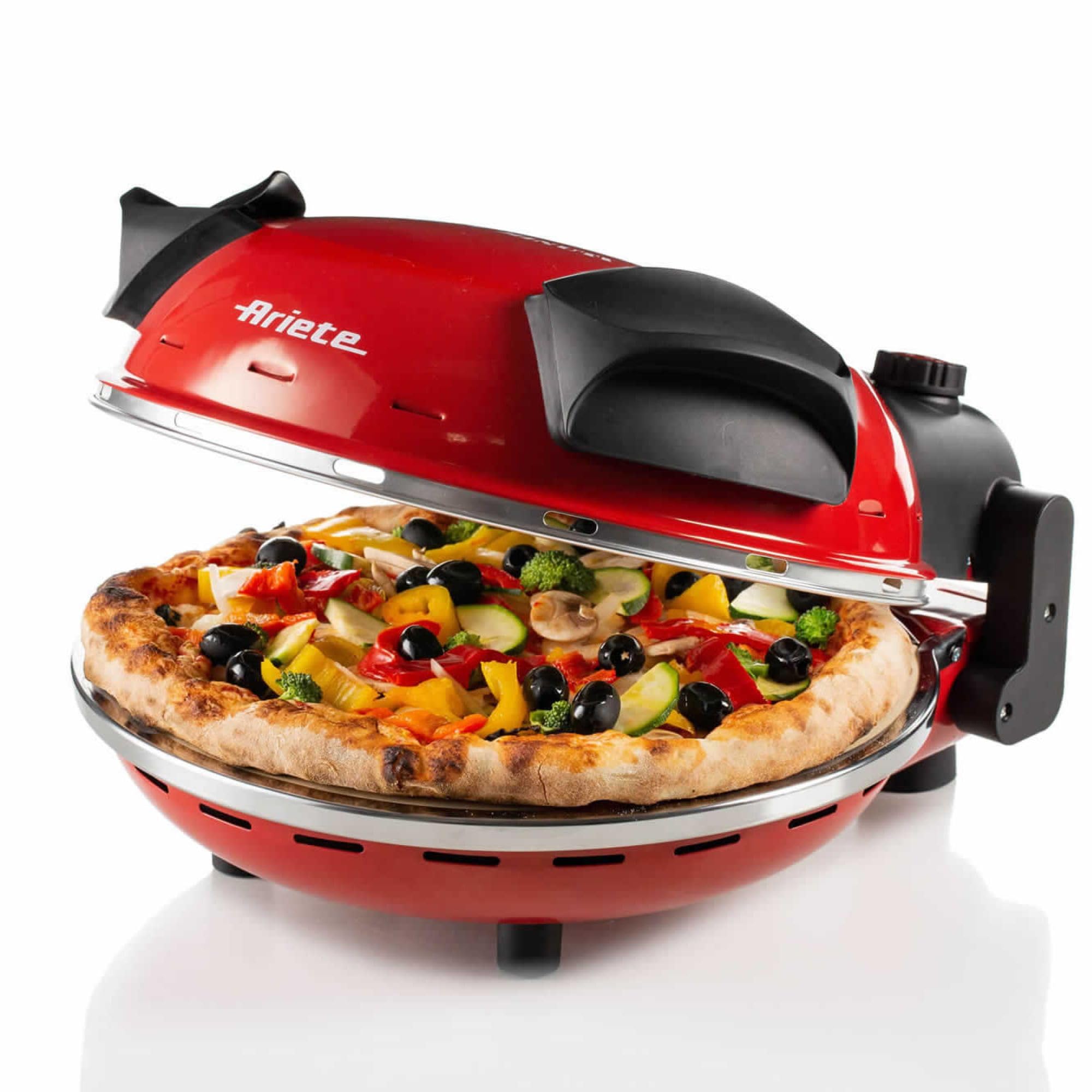 Ariete 909 Forno Pizza - Pizza in 4 minuti - Piastra in pietra refrattaria con trattamento antiaderente - Temperatura max 400° - 1200 Watt - Timer 30’