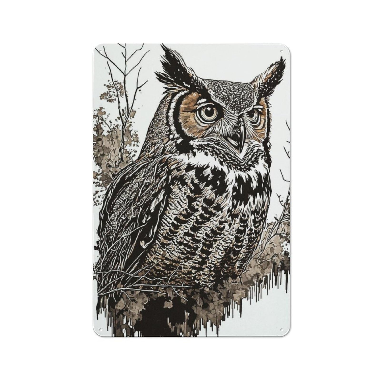 Junmoney Owl Splatter Vintage-Inspired Tin Sign 30X20cm For Café Or Restaurant, For Cooler-Month Interiors With Vintage Character