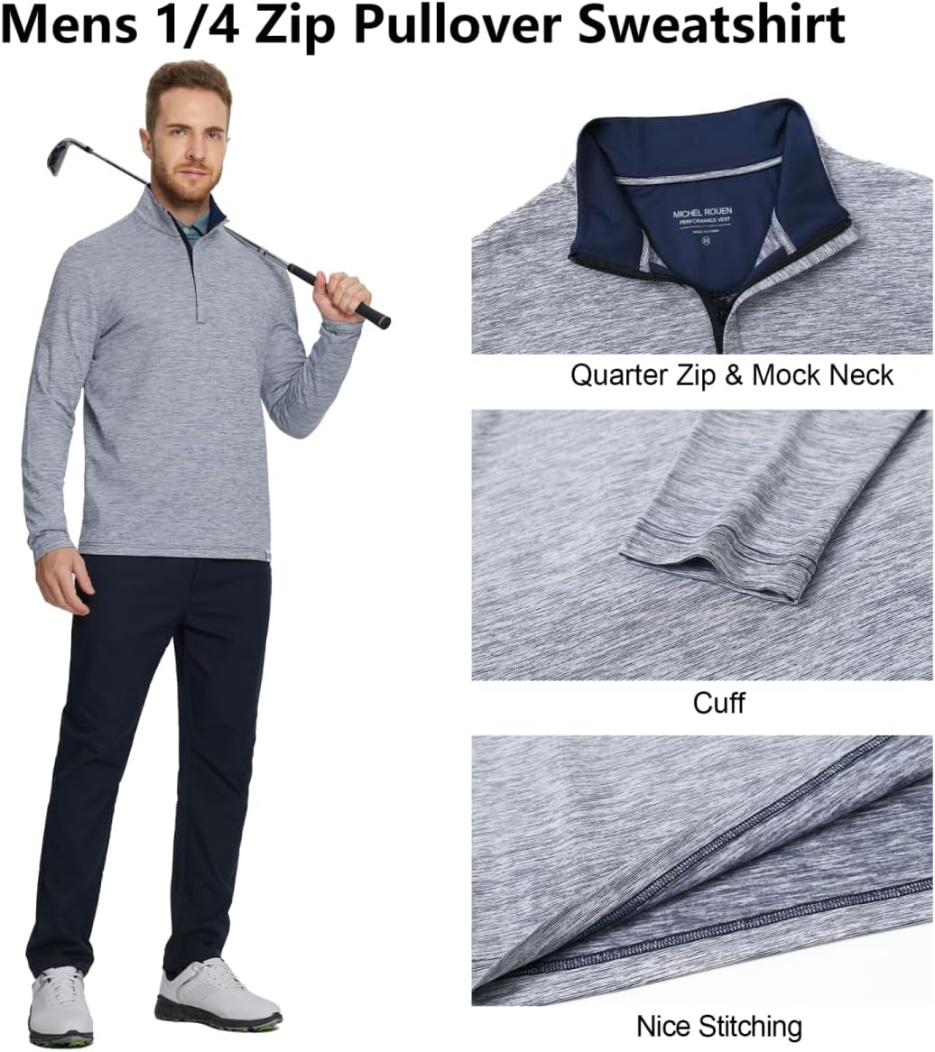 Rouen Quarter Zip Pullover Men Performance Dry Fit Mock Neck Brushed Casual Sports Golf Mens 1/4 Zip Pullover Sweatshirts - Image 4